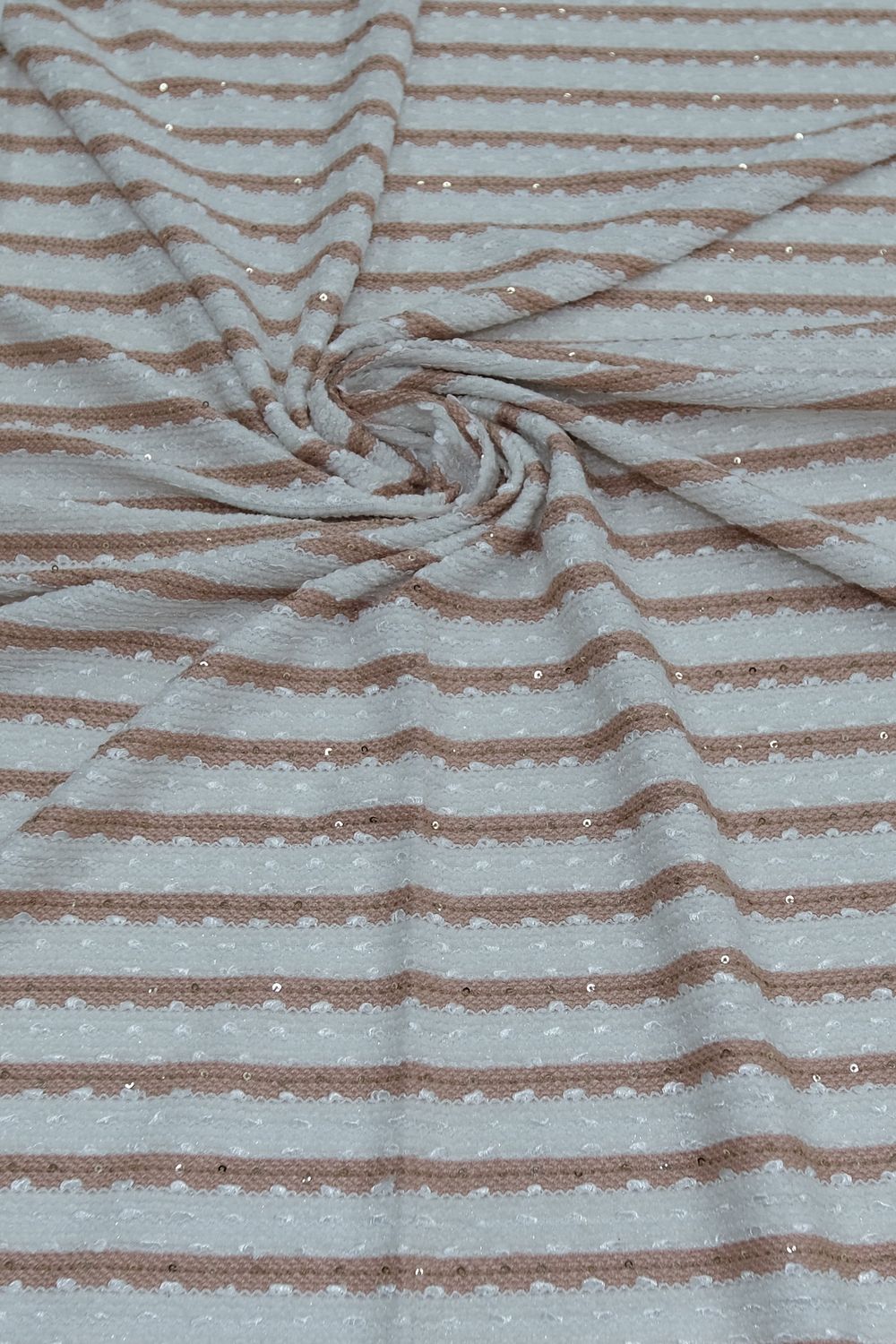 Sequins [ KSS-G14B6471-3 ] Knit Striped Sequence 150-DarkSalmonIvor per Meter