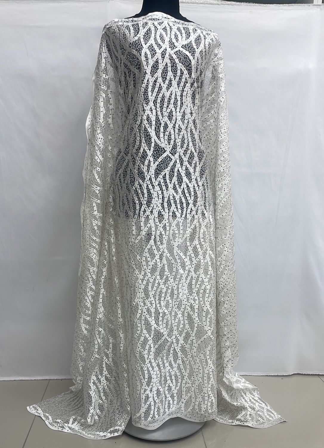 Wedding Dress Fabric [ 16631 ] Tulle Embroidered Stone/137cm/5g/Off White per Meter