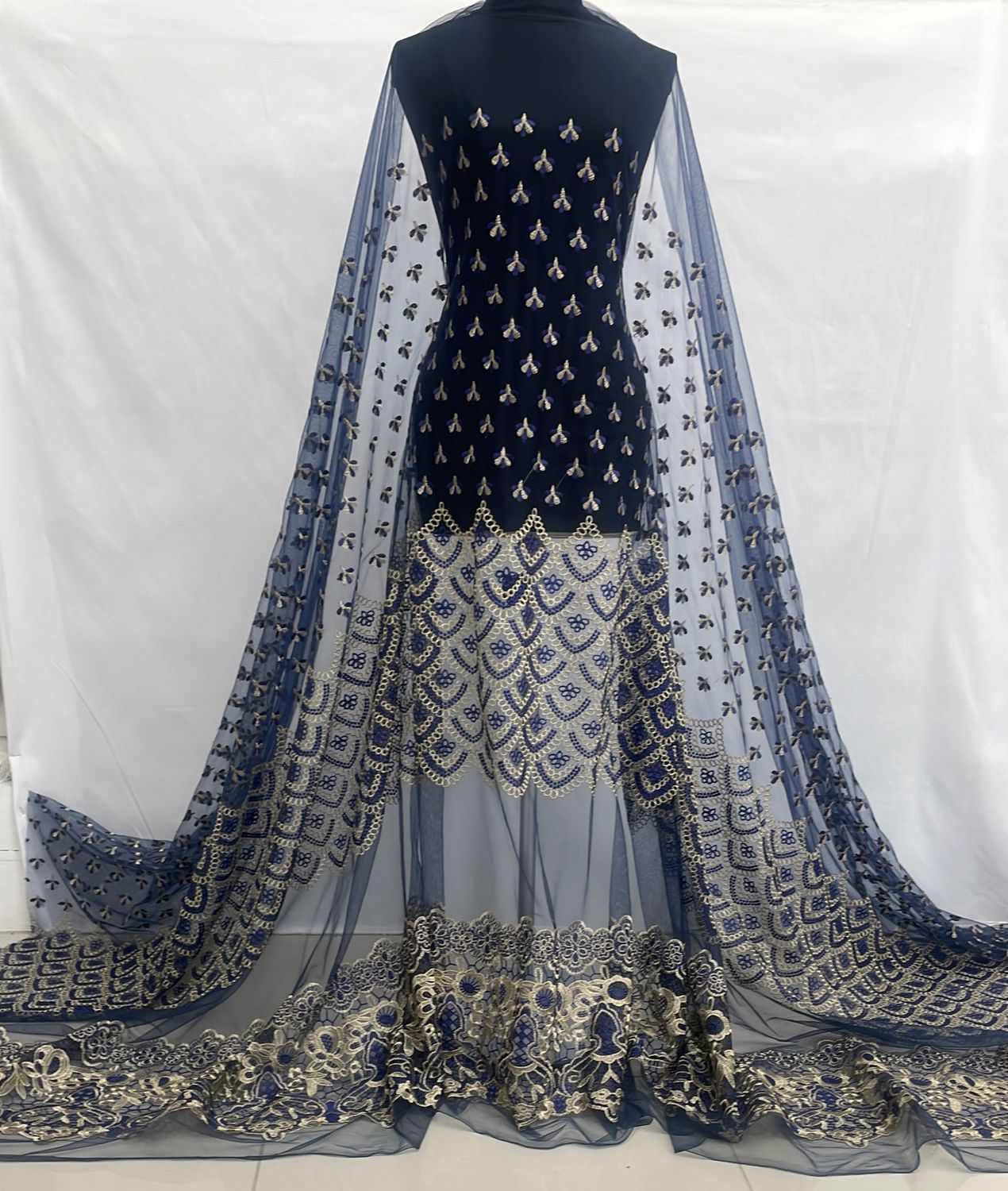 Dress Fabric [ 23399 ] Tulle Emb Chemical lace-TUECL-137-NAVY-01 per