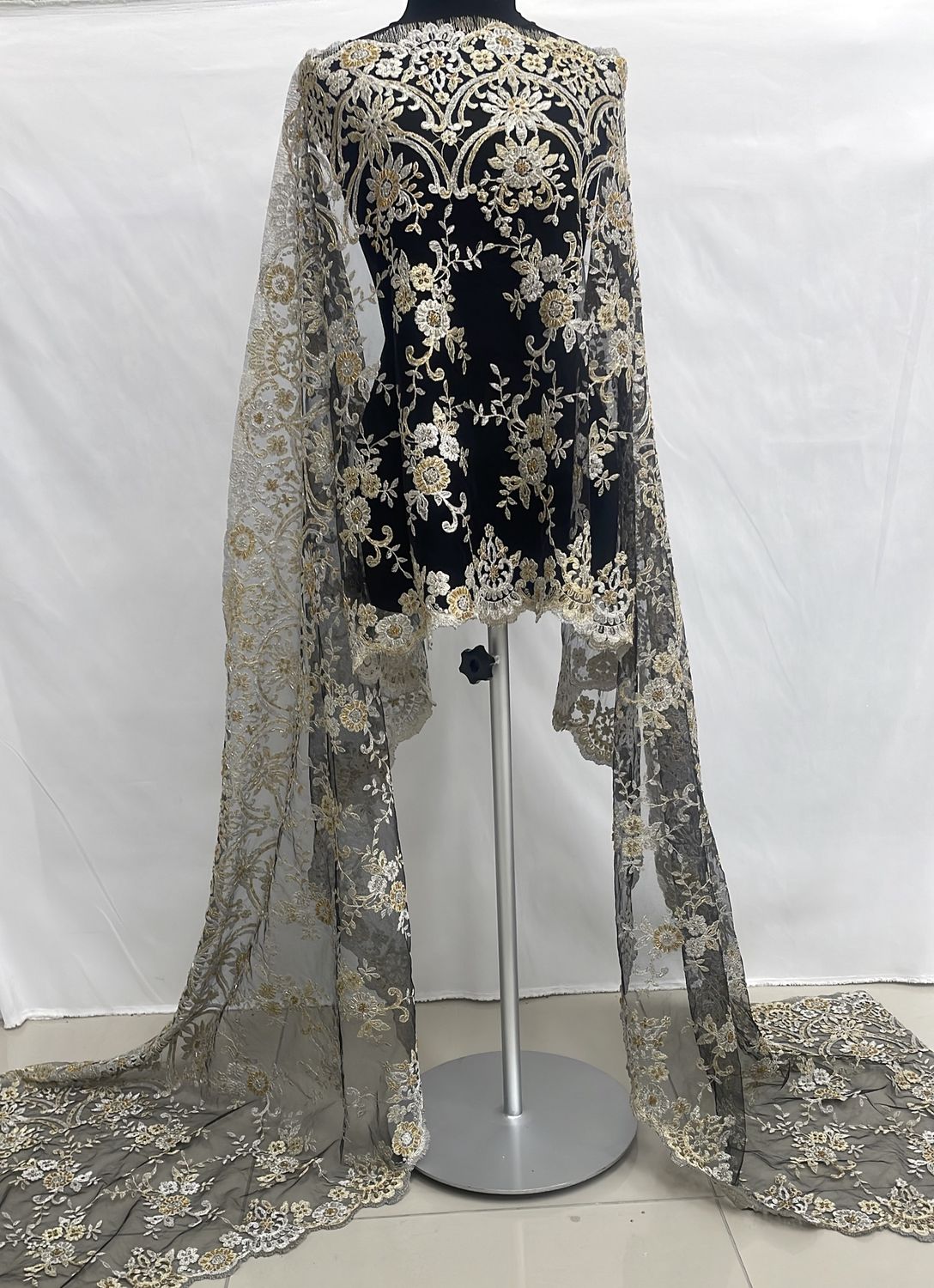 Dress Fabric [ TEB-BZ-17728-2 ] TulleEmbBead680-BLACKGOLD per Meter