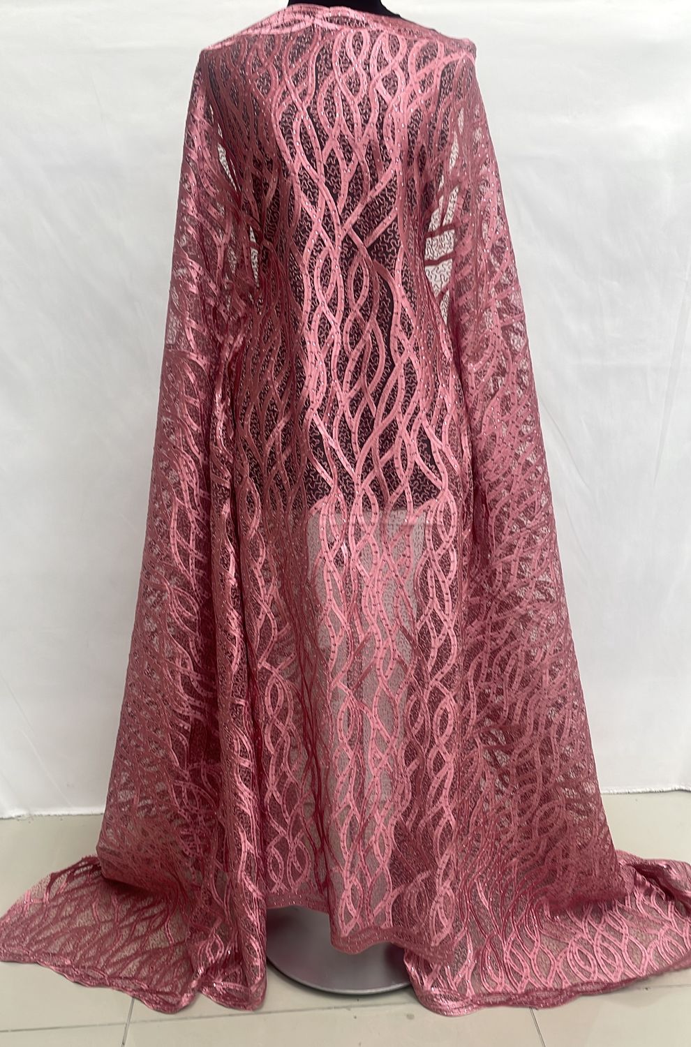 Dress Fabric [ 16635 ] Tulle Embroidered Stone/137cm/5g/Pink per Meter