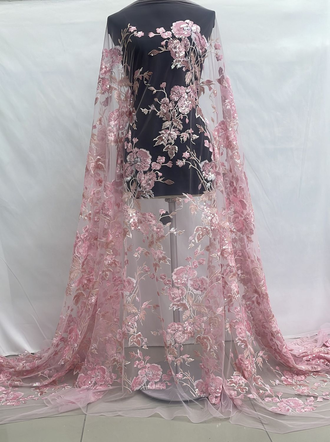 Dress Fabric [ 25015 ] Tulle Emb Beaded-GZ-39594-137-Pink-02 per Meter