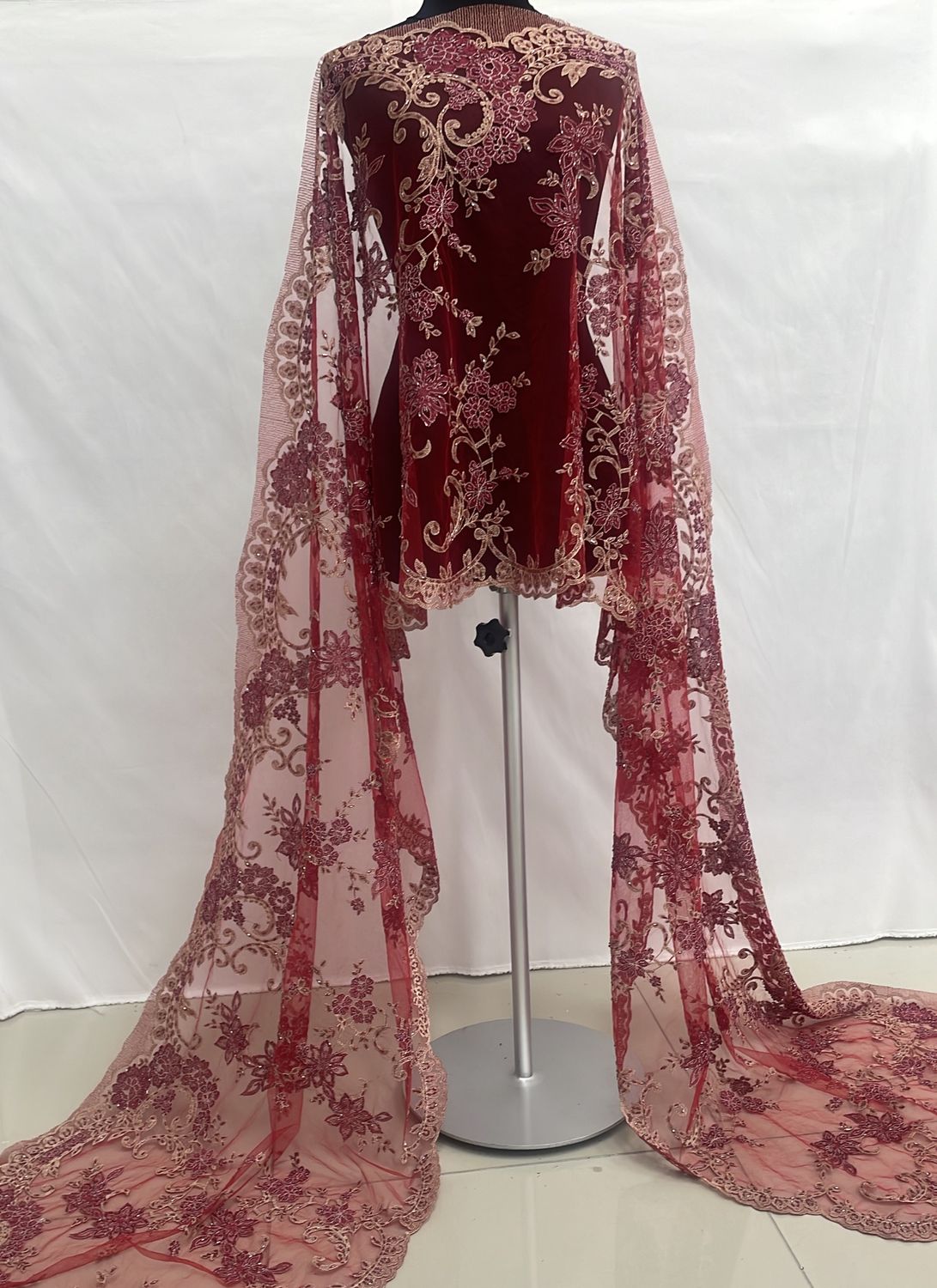 Dress Fabric [ TEB-BZ-17892-1 ] TulleEmbBead680-RED per Meter