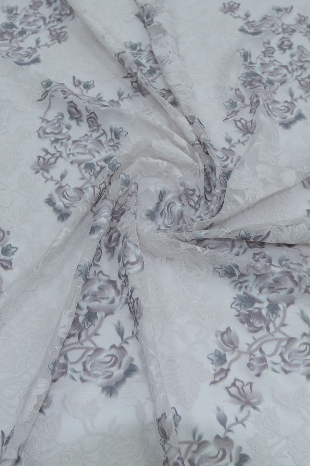 Tulle [ 21117 ] Tulle Embroidered/145/5g/IvoryTaupe per Meter