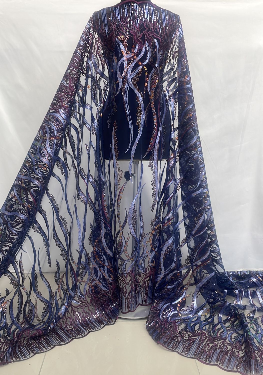 Dress Fabric [ 24993 ] Tulle Emb Beaded-GZ-39579-137-Navy-03 per Meter