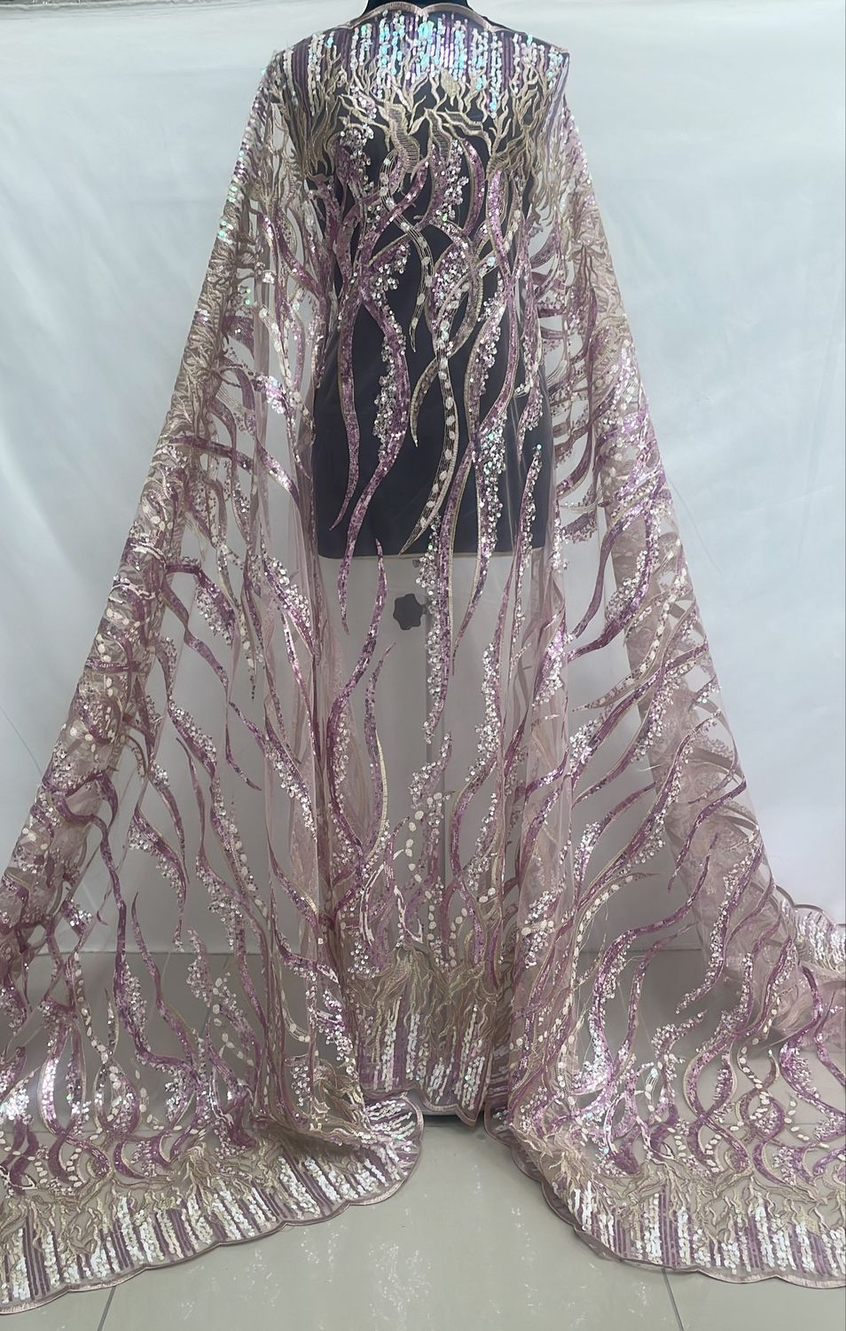 Dress Fabric [ 24991 ] Tulle Emb Beaded-GZ-39579-137-Pink-01 per Meter