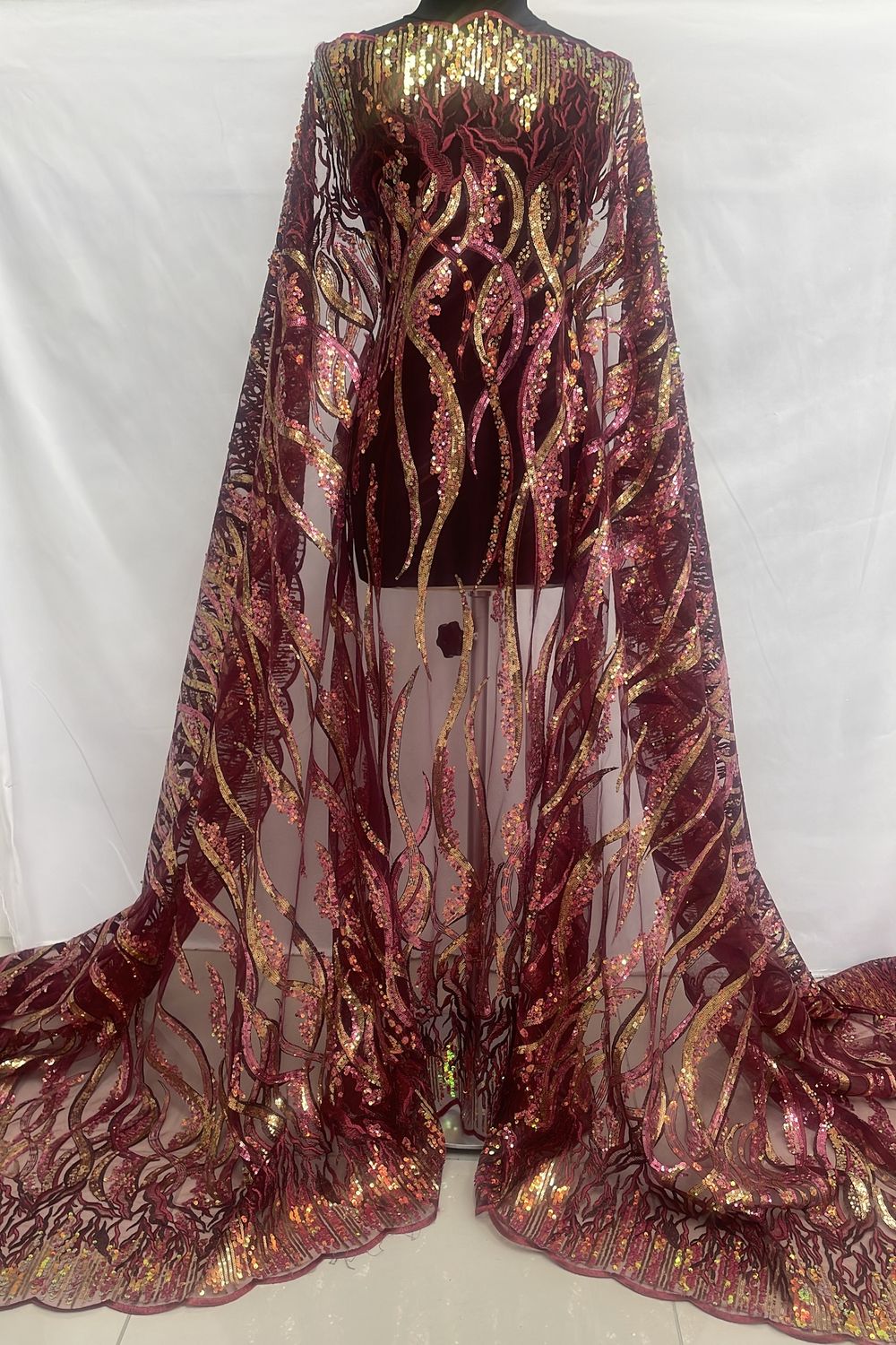 Dress Fabric [ 24994 ] Tulle Emb Beaded-GZ-39579-137-Wine-04 per Meter