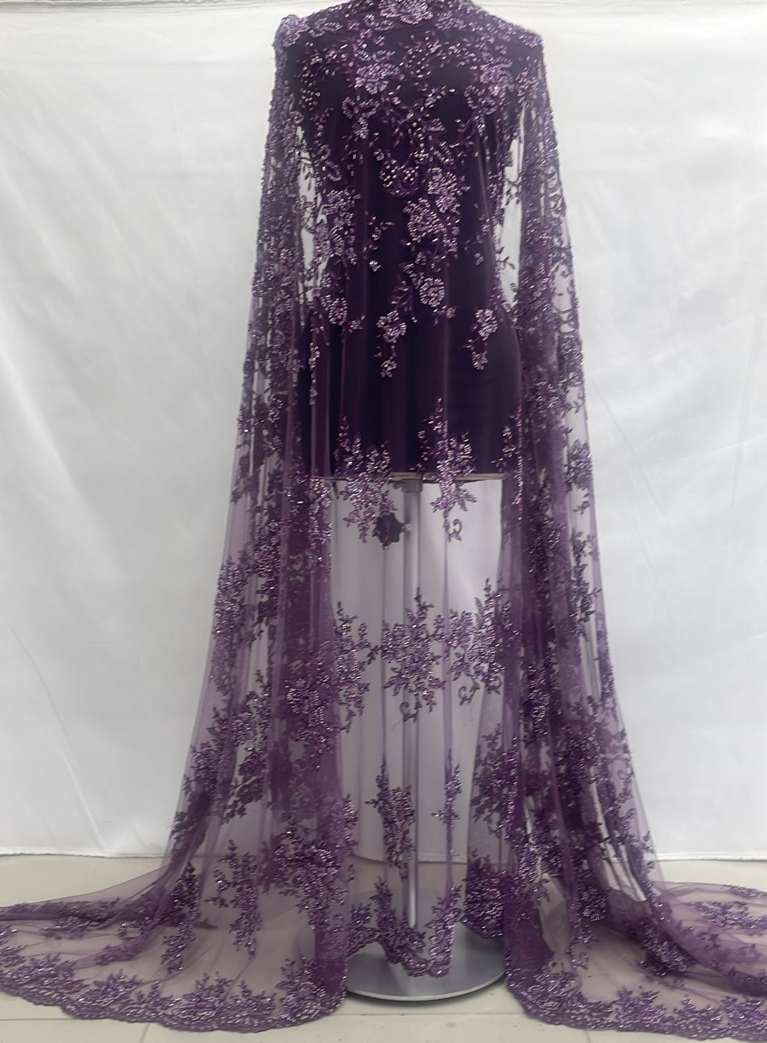 Dress Fabric [ TEB-RE-2733-3 ] TulleEmbBead137cm-PURPLE per Meter