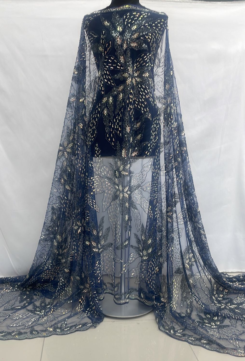 Dress Fabric [ 25069 ] Tulle Emb Beaded-GZ-WSR-2225-137-Navy-04 per Meter
