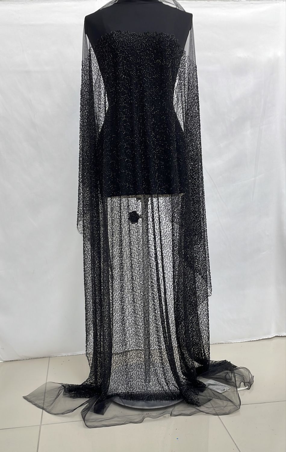 Dress Fabric [ 25274 ] Tulle Valentino Beaded-137-03-Black per Meter