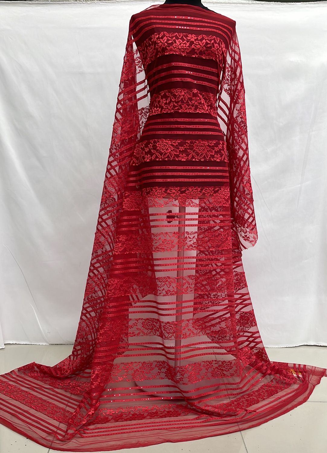 Sequins Dress Fabric [ TUES-RE-828-5 ] TulleEmbSeq 150 - Red per Meter