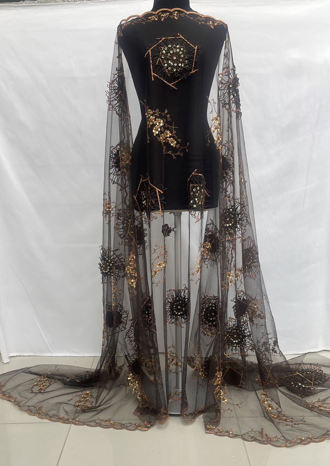 Dress Fabric [ TUB-E-TBD21-GB ] Tulle Beaded 140W - Gold/Bronze (WAS R700) per Meter