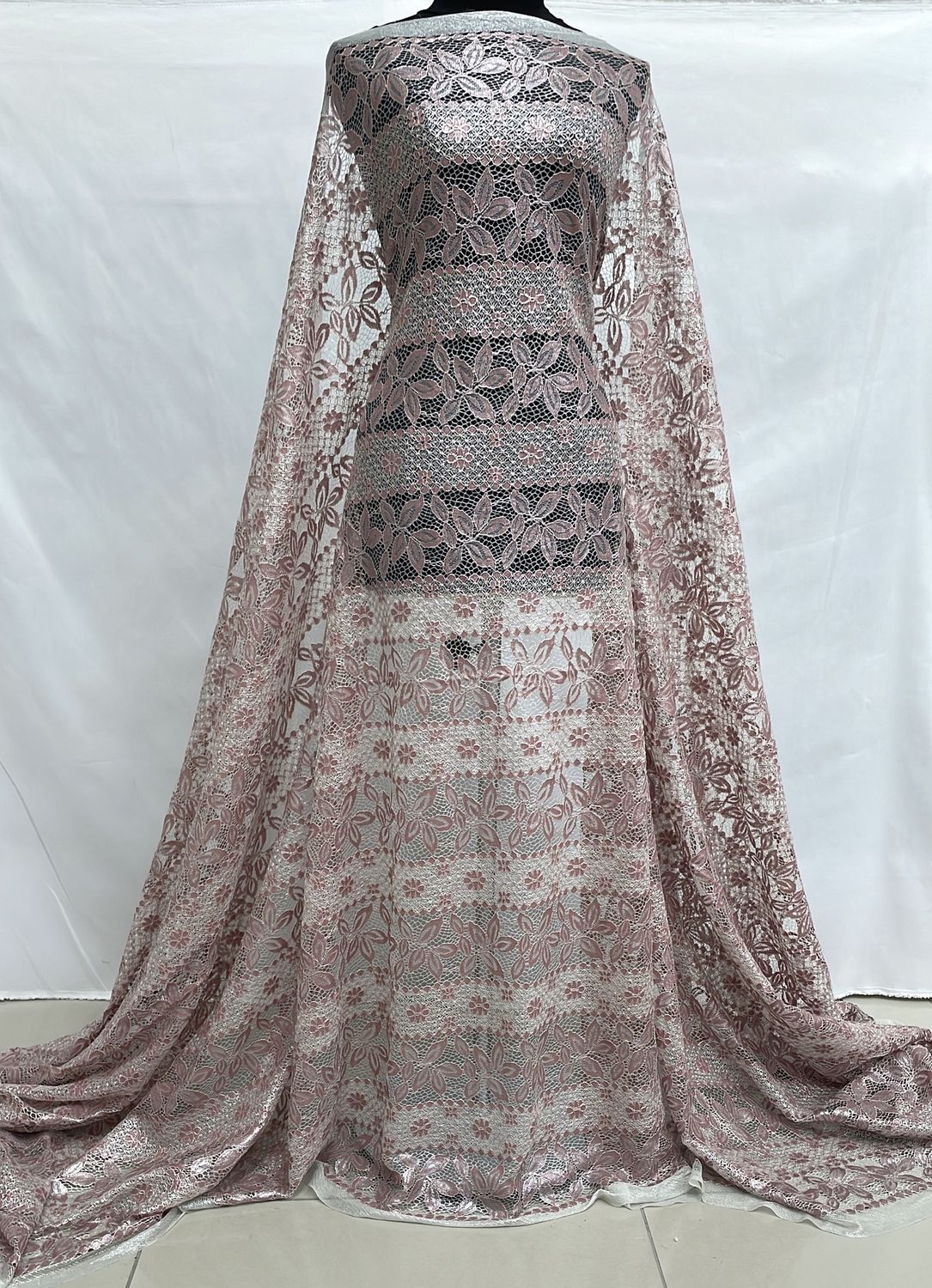 Dress Fabric [ 21203 ] Lace Corded Metallic/150/5g/Pink Silver per Meter