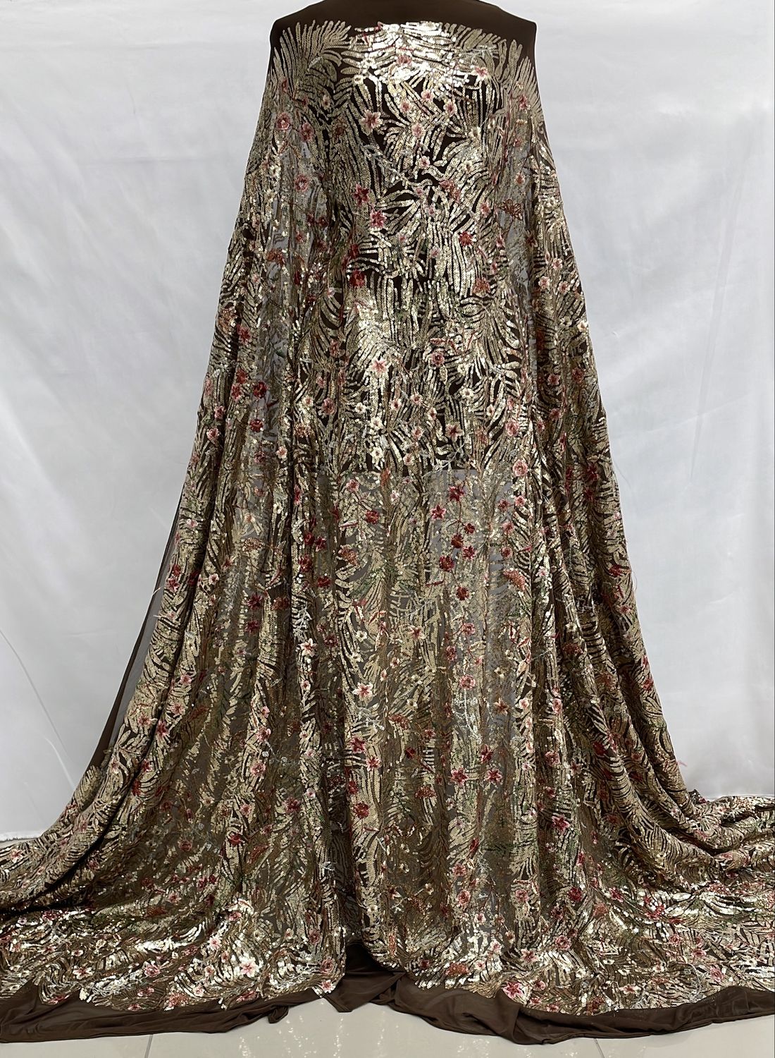 Sequins Dress Fabric [ 20953 ] Mesh Embroiery Sequin/150/5g/BrownGold per Meter