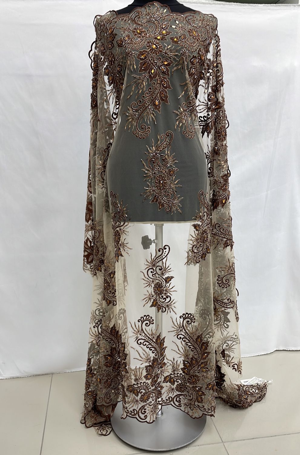 Dress Fabric [ TEBS-VN-21309-3 ] TulleEmbBeadStone-137cm-COPPER per Meter