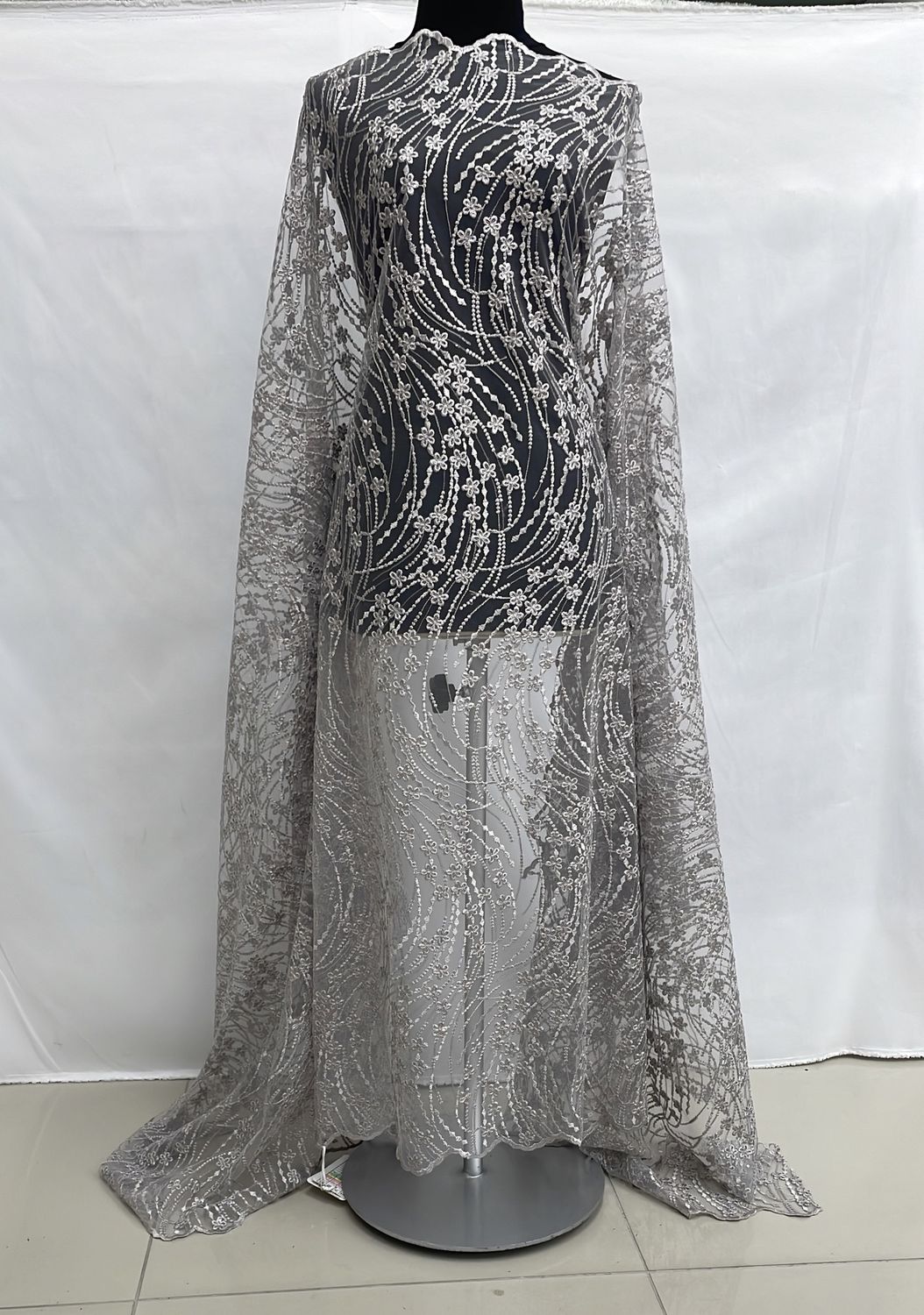 Dress Fabric [ 23042 ] Tulle Emb Secq-137-Grey-006 per Meter