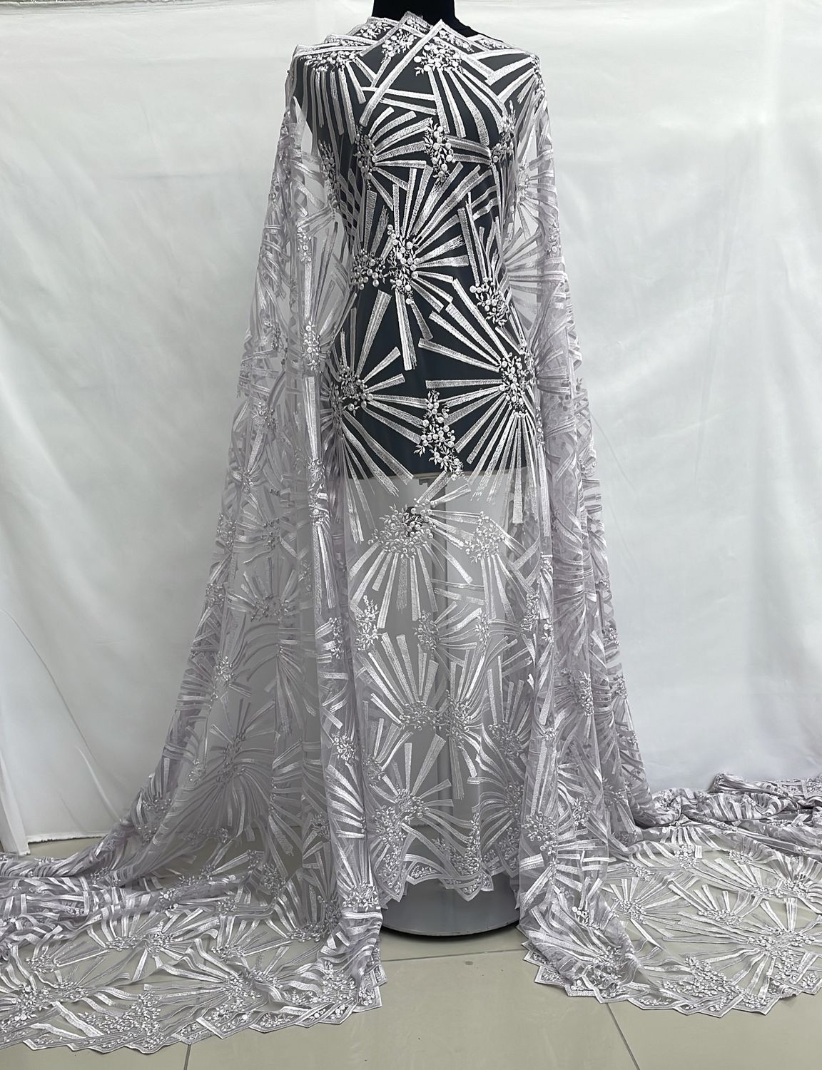 Wedding Dress Fabric [ 16320 ] Tulle Embroidered/137cm/5g/SMOKE GREY per Meter