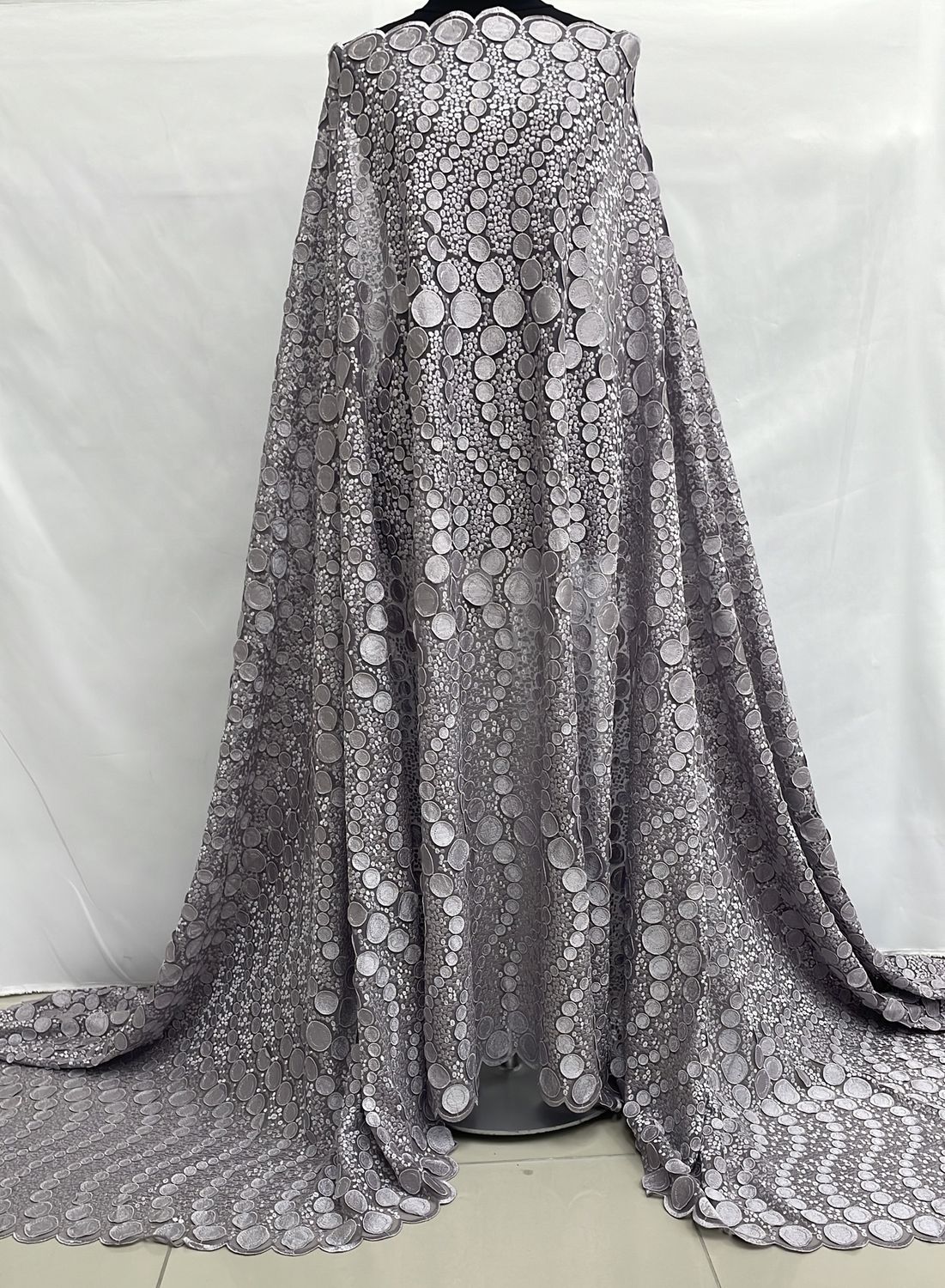 Sequins Dress Fabric [ TECA-GA-4887-8 ] TulleCircleApplique137cm-ROSEQUARTZ per Meter