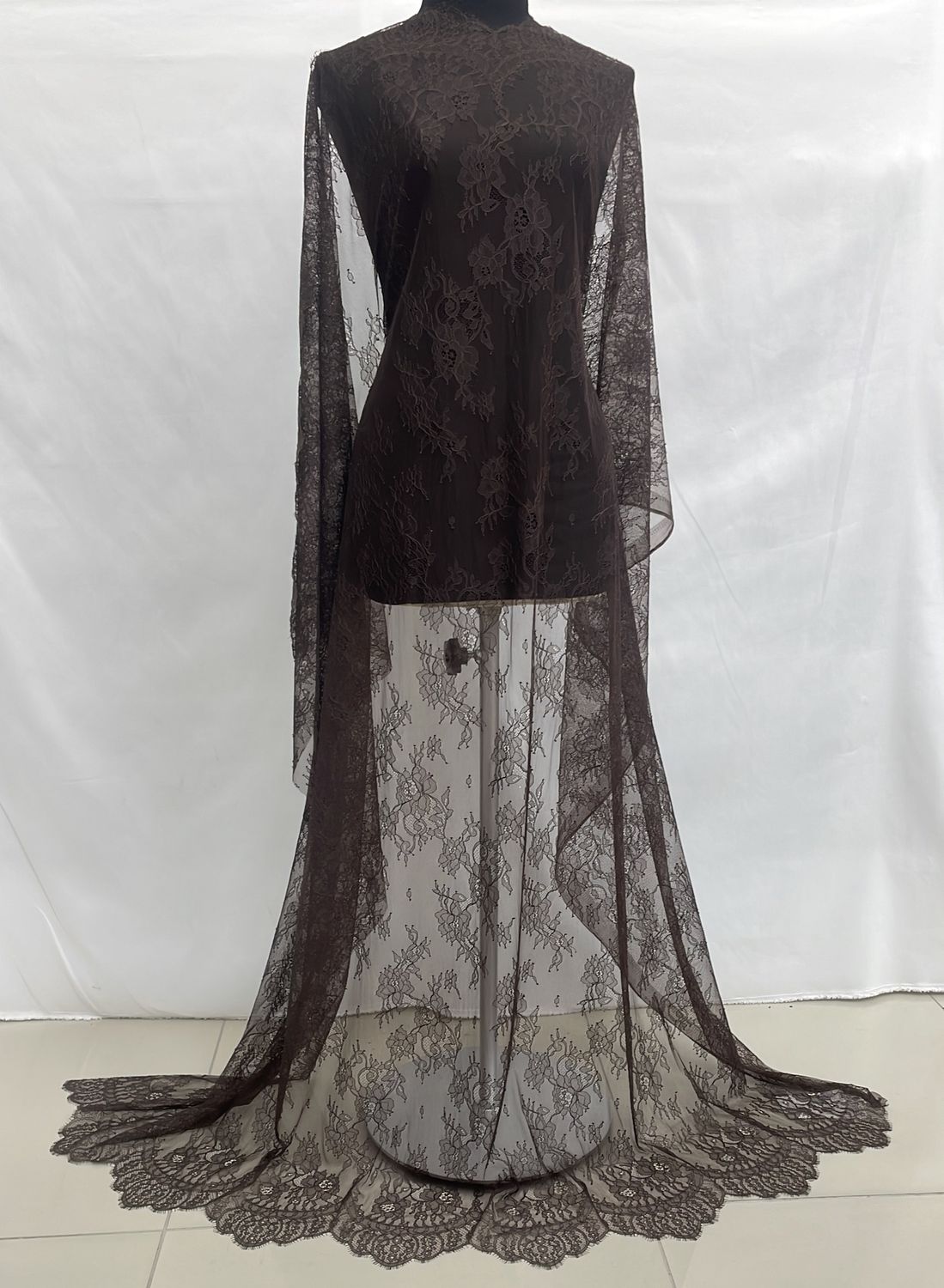 Dress Fabric [ LCD-WT-6824-05 ] Lace Chantilly Design 142-DarkCoffee per Meter