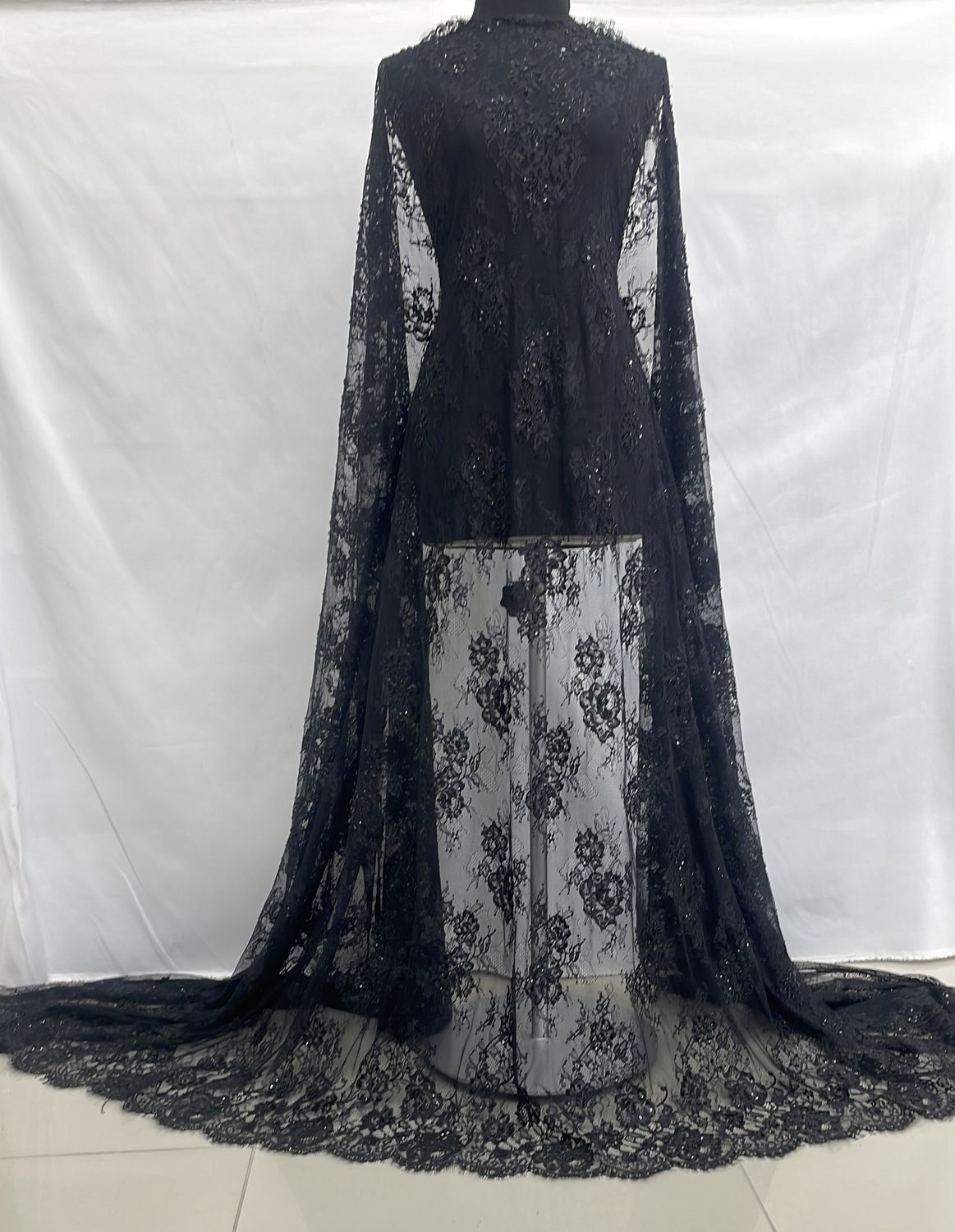 Dress Fabric [ LCDB-ES-5935-B ] LaceChantDesBead137cm-Black per Meter