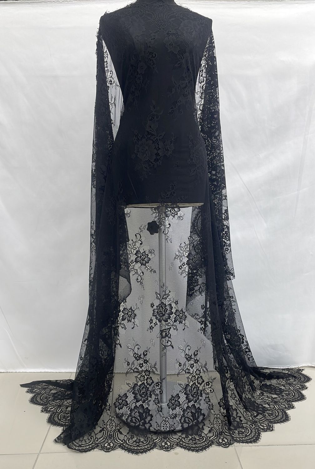 Dress Fabric [ 15077 ] Lace Chantilly Design/137cm/5g/Black per Meter