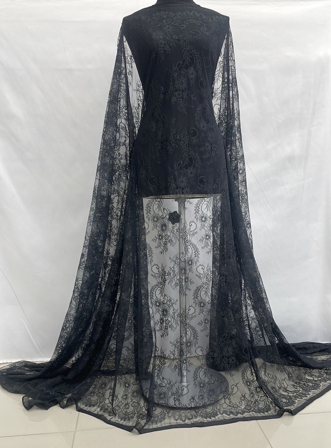 Dress Fabric [ LCD-DC-6529-B ] Lace Chantilly Design 130 - Black per Meter