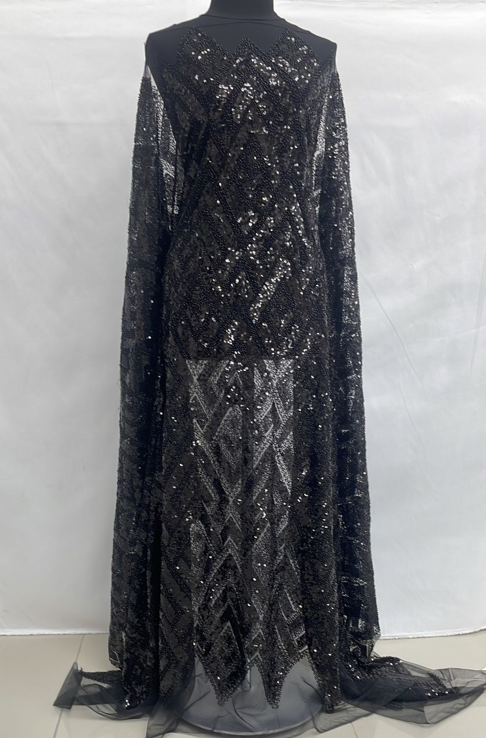 Dress Fabric [ 24008 ] Tulle Emb Beaded-EL601521MS-135-0099-BlackBl per Meter
