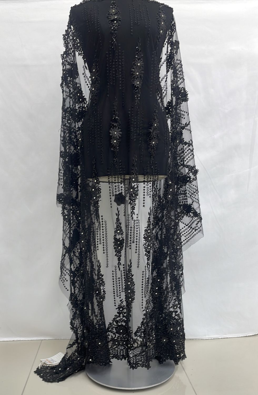 Dress Fabric [ 14191 ] Tulle Embroidered Applique Beaded/137cm/5g/Black per Meter