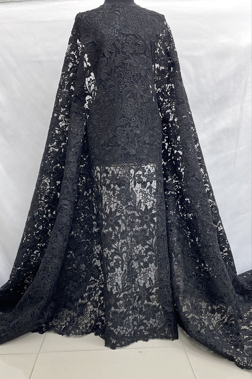 Dress Fabric [ 21241 ] Tulle Embroidered Corded/137cm/5g/BLACK per Meter