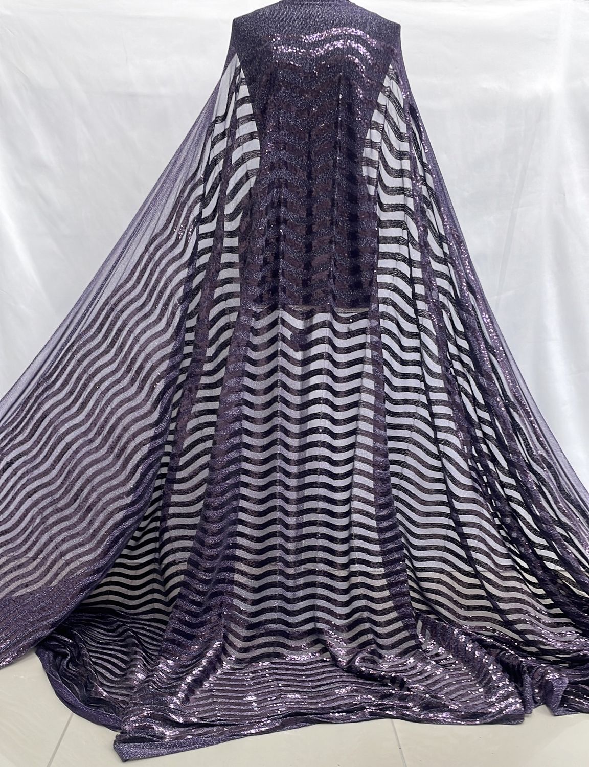 Sequins [ 18493 ] Tulle Embroidered Sequins/140cm/5g/PURPLE  per Meter