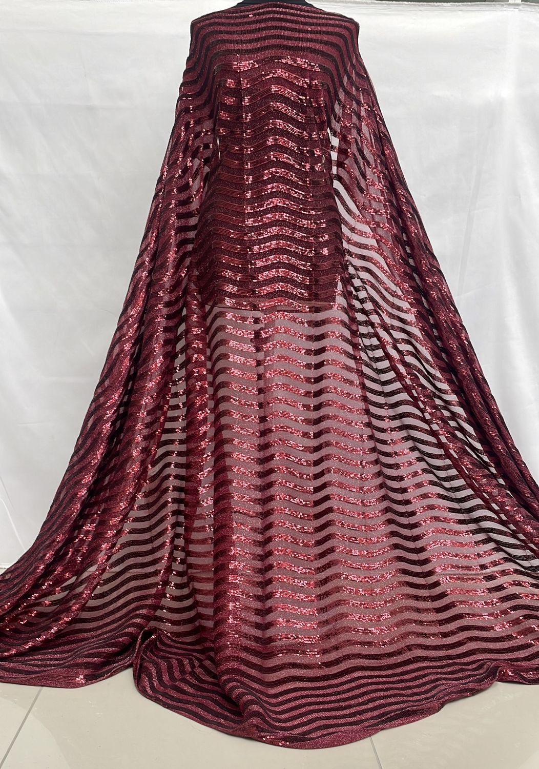 Sequins [ 18488 ] Tulle Embroidered Sequins/140cm/5g/WINE per Meter