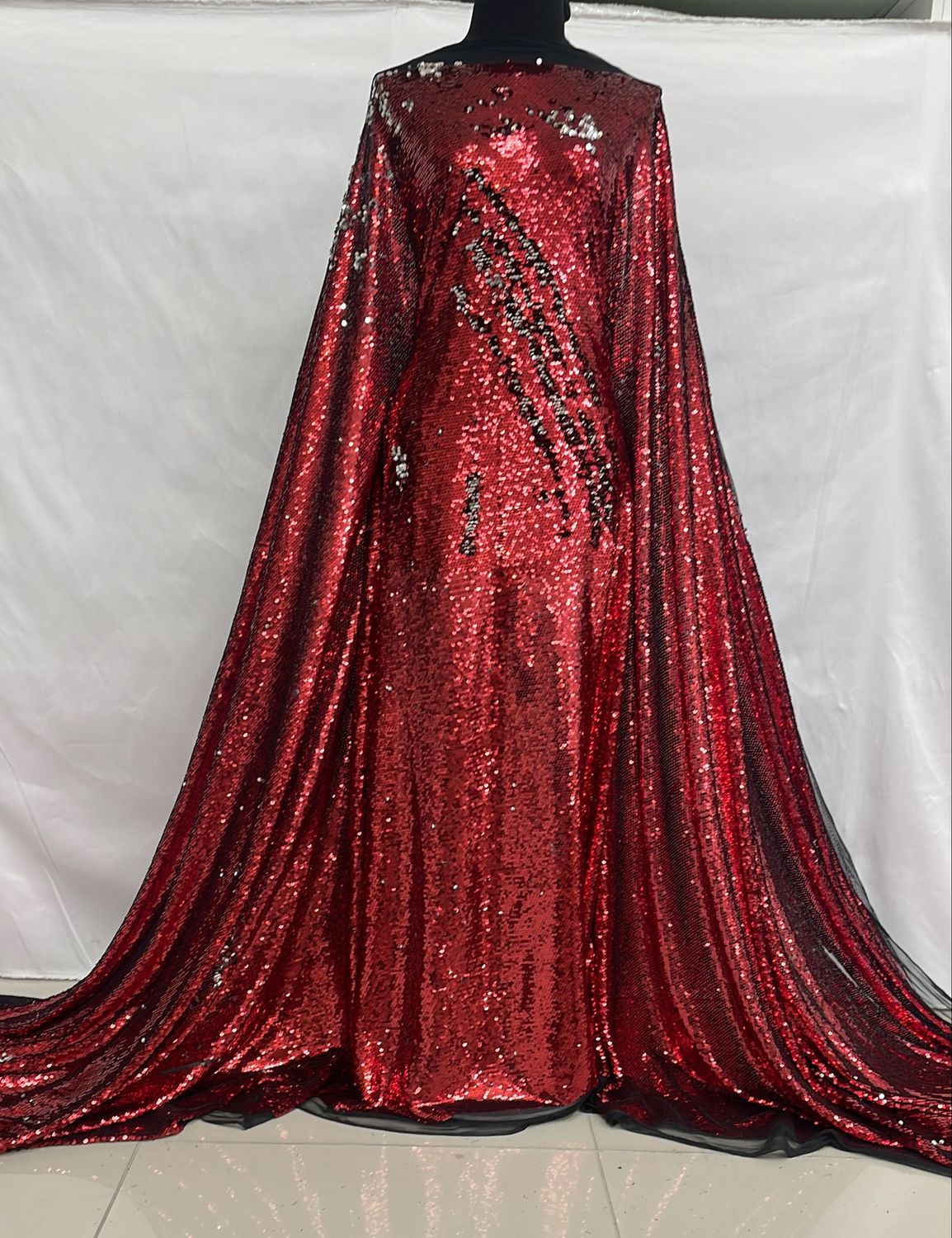 Sequins [ 25098 ] Tulle Sequence-GZ-1301-137- Red / Silver-86 per Meter