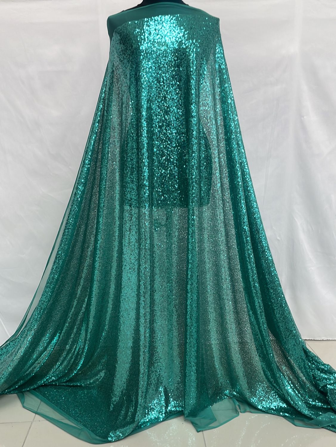[ 15019 ] Tulle Sequins/128cm/5g/Jade per Meter