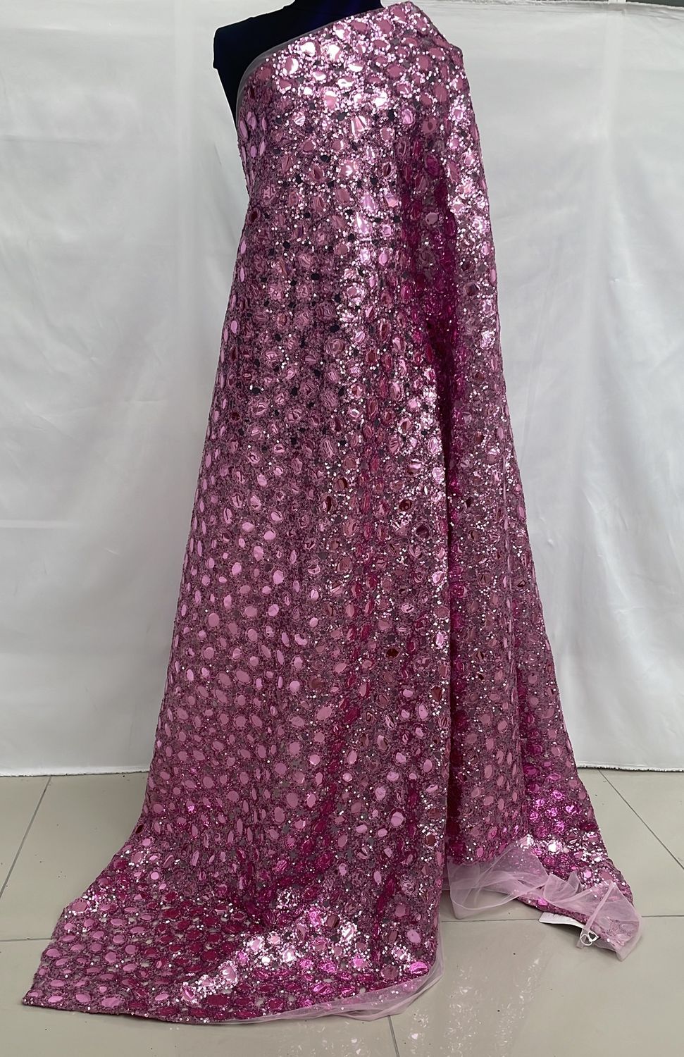 Tulle [ 21919 ] Tulle Emb Secq With Mirror-137-Pink-002 per Meter