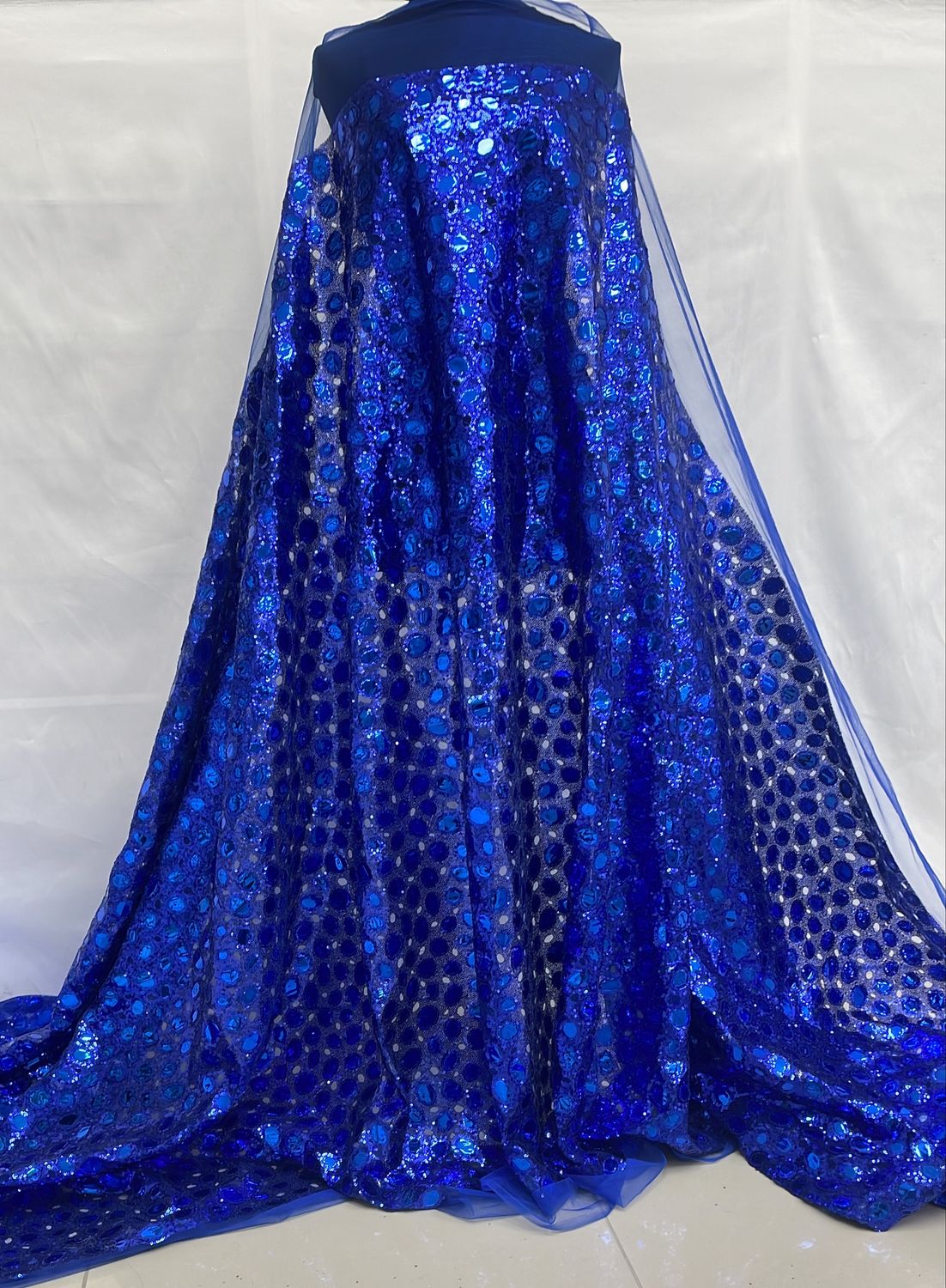 Tulle [ 21923 ] Tulle Emb Secq With Mirror-137-Royal Blue-006 per Meter