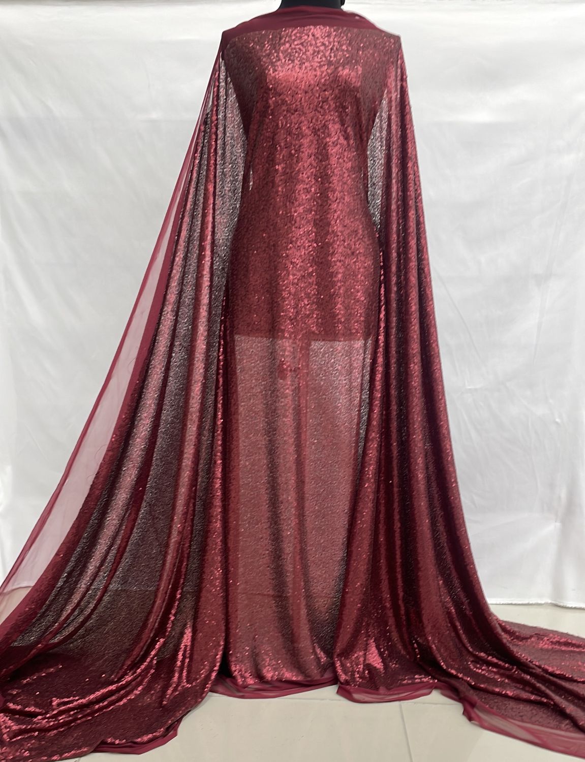 Sequins [ TS-G17A12263-71 ] TulleSecquins137cm-BURGANDY per Meter