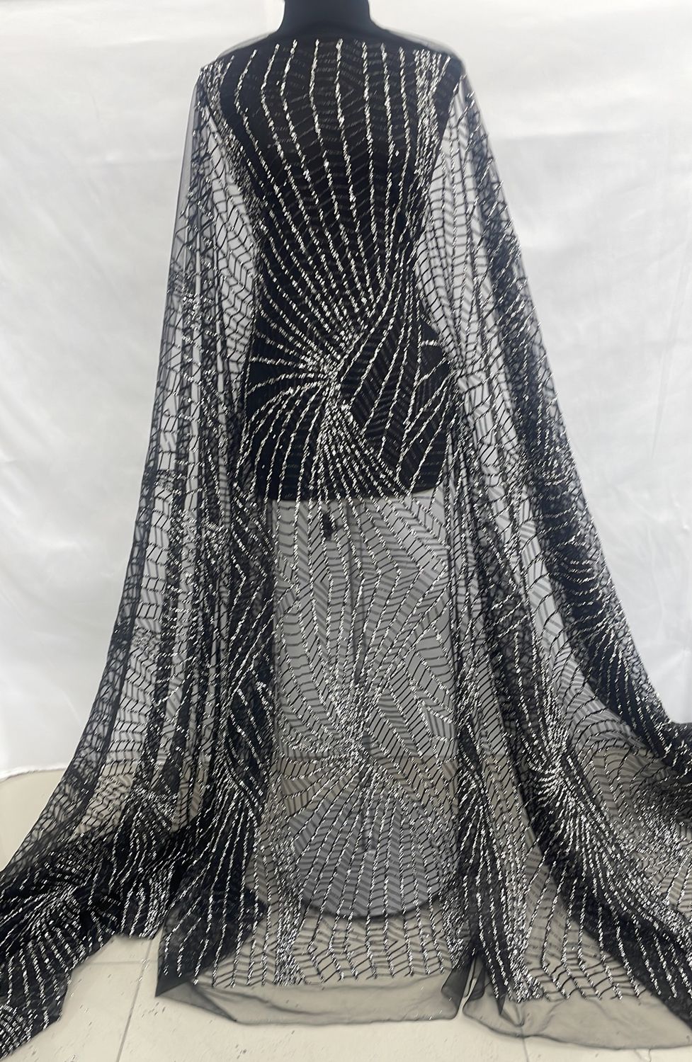 [ 24715 ] Tulle Emb Sugar-299-137-Black-1 per Meter