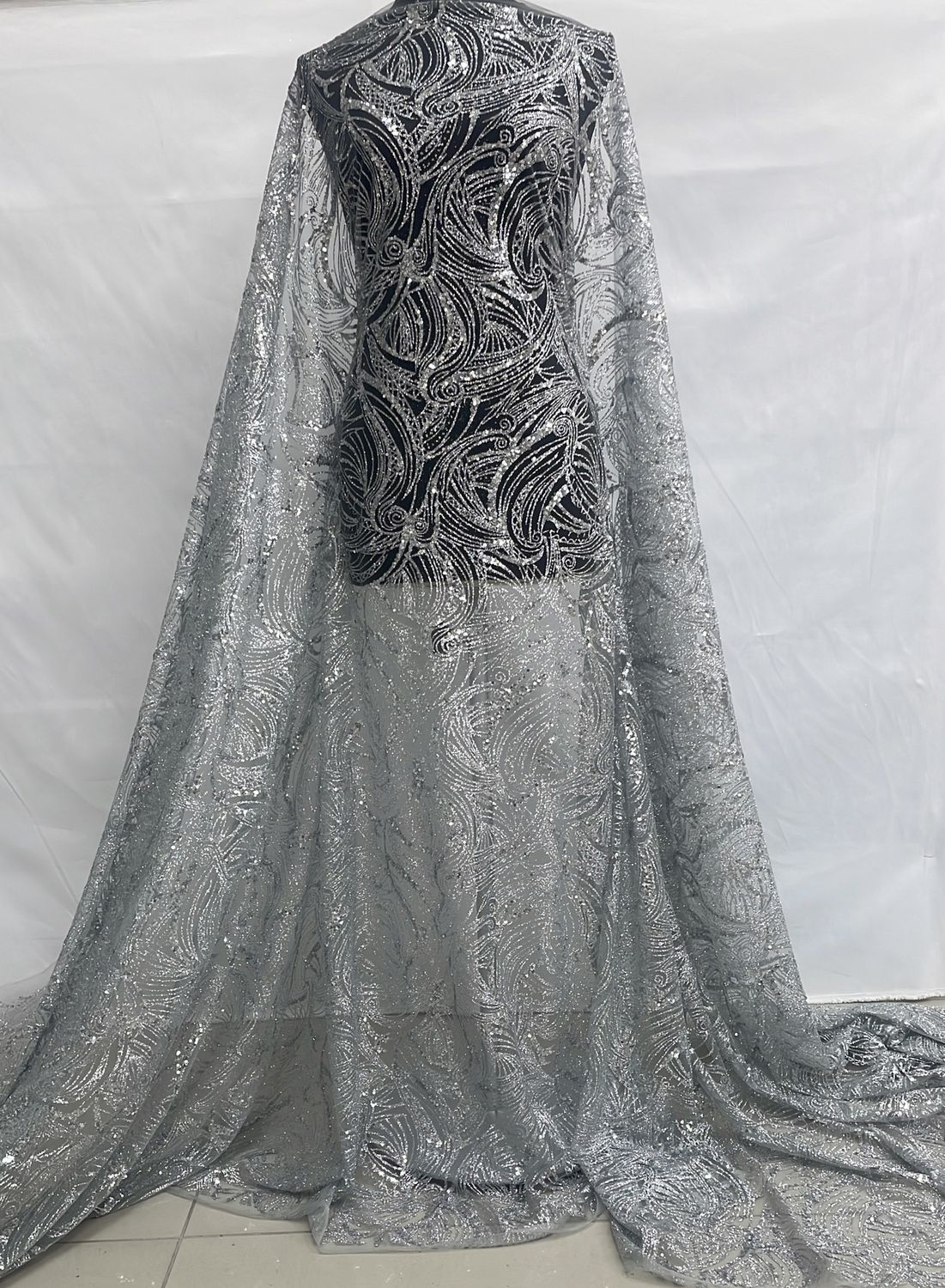 [ 23901 ] Tulle Sugar Sequence-R22-135-50-Grey per Meter