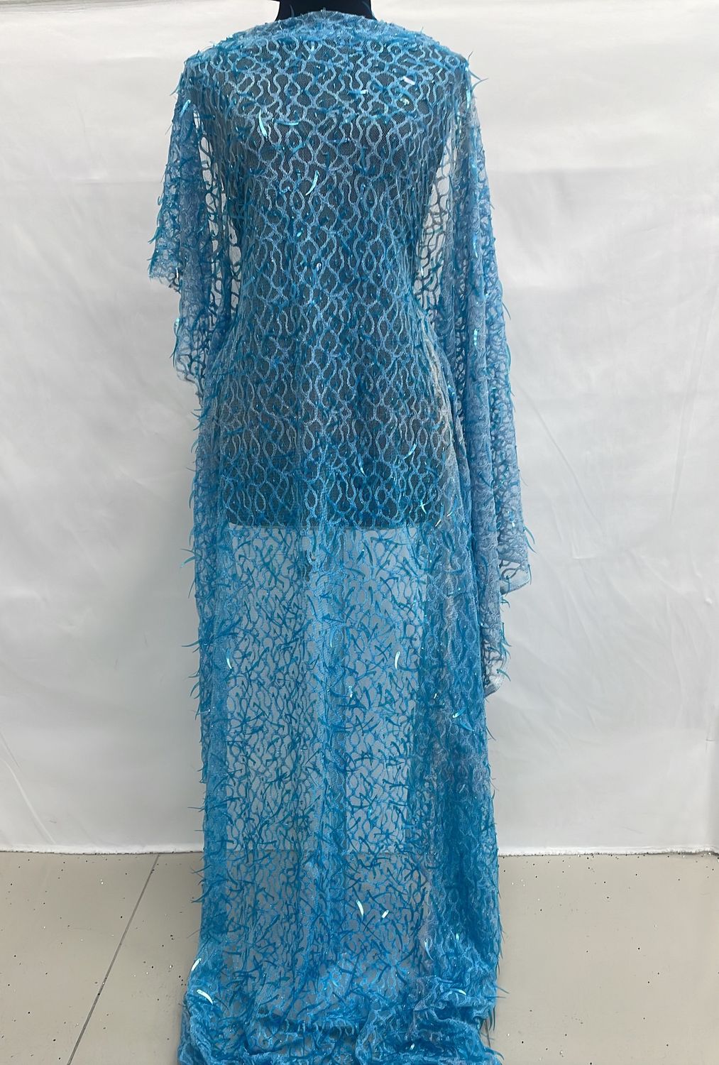 [ SB-AI-15450-41 ] Silk Beaded  Emb with long seq 100 -Blue per Meter
