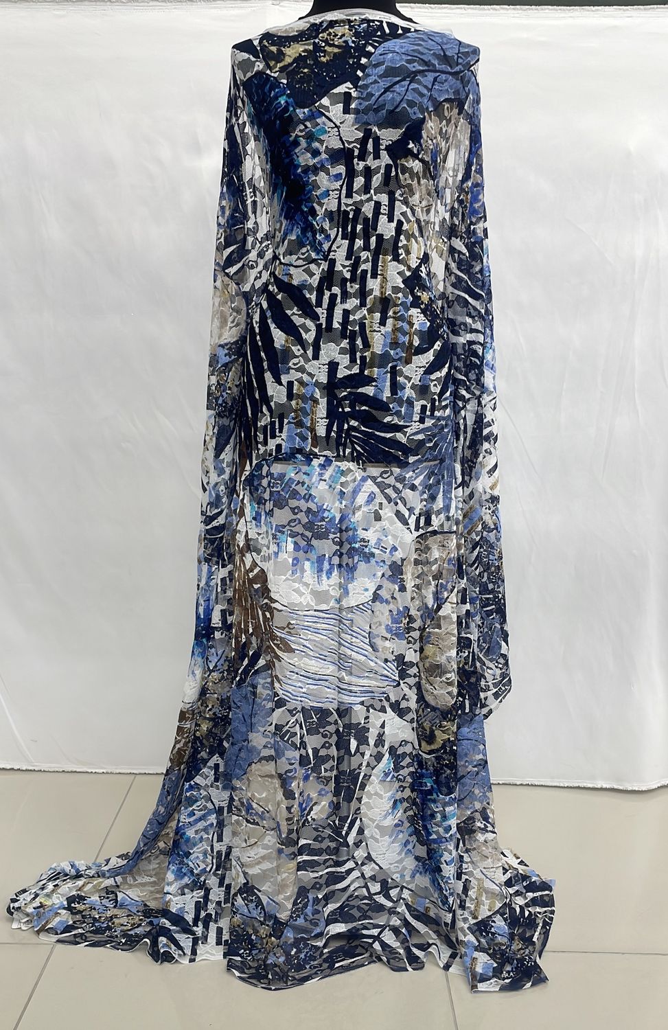 [ 14907 ] Lace Printed/140cm/5g/Royal White per Meter