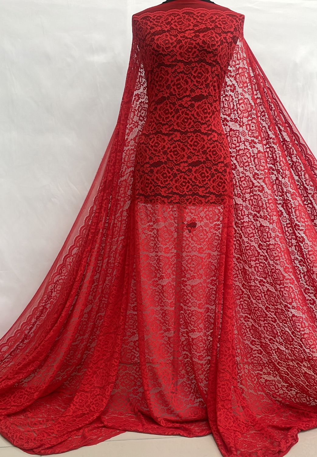 [ 19562 ] Lace Corded Stretch/150cm/5g/RED per Meter