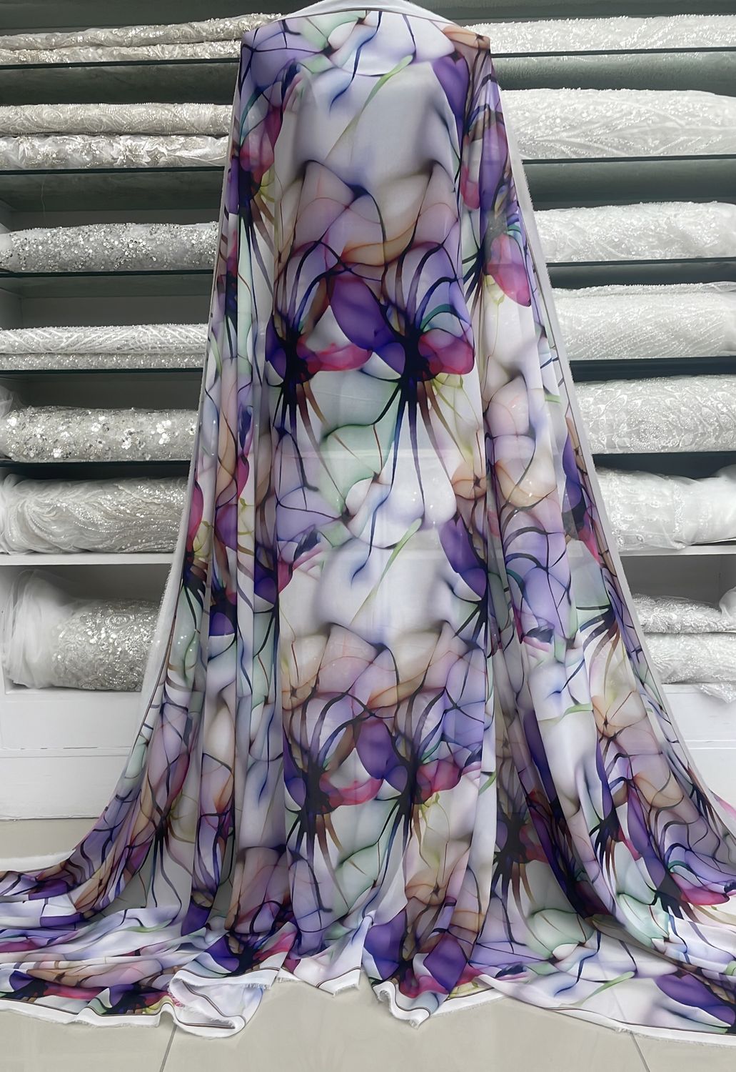 Chiffon Peach Chiffon DigiPrint-per m-150-1-Lilac Green