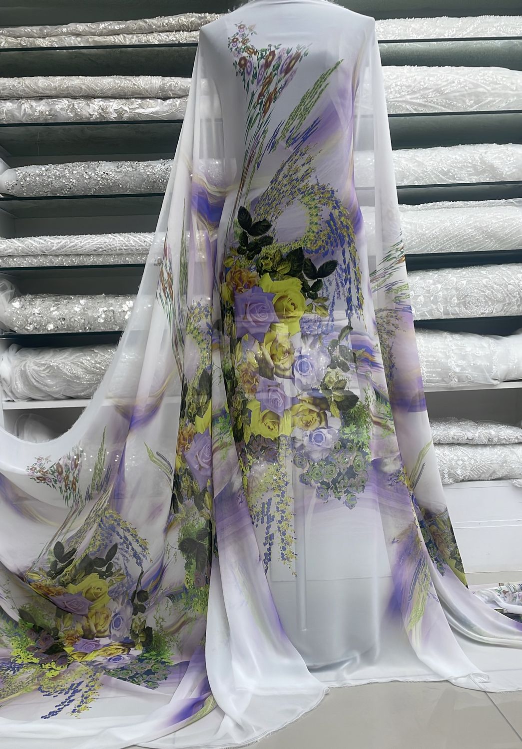 Chiffon [ 15471 ] Chiffon Printed/150cm/5g/Purple per Meter