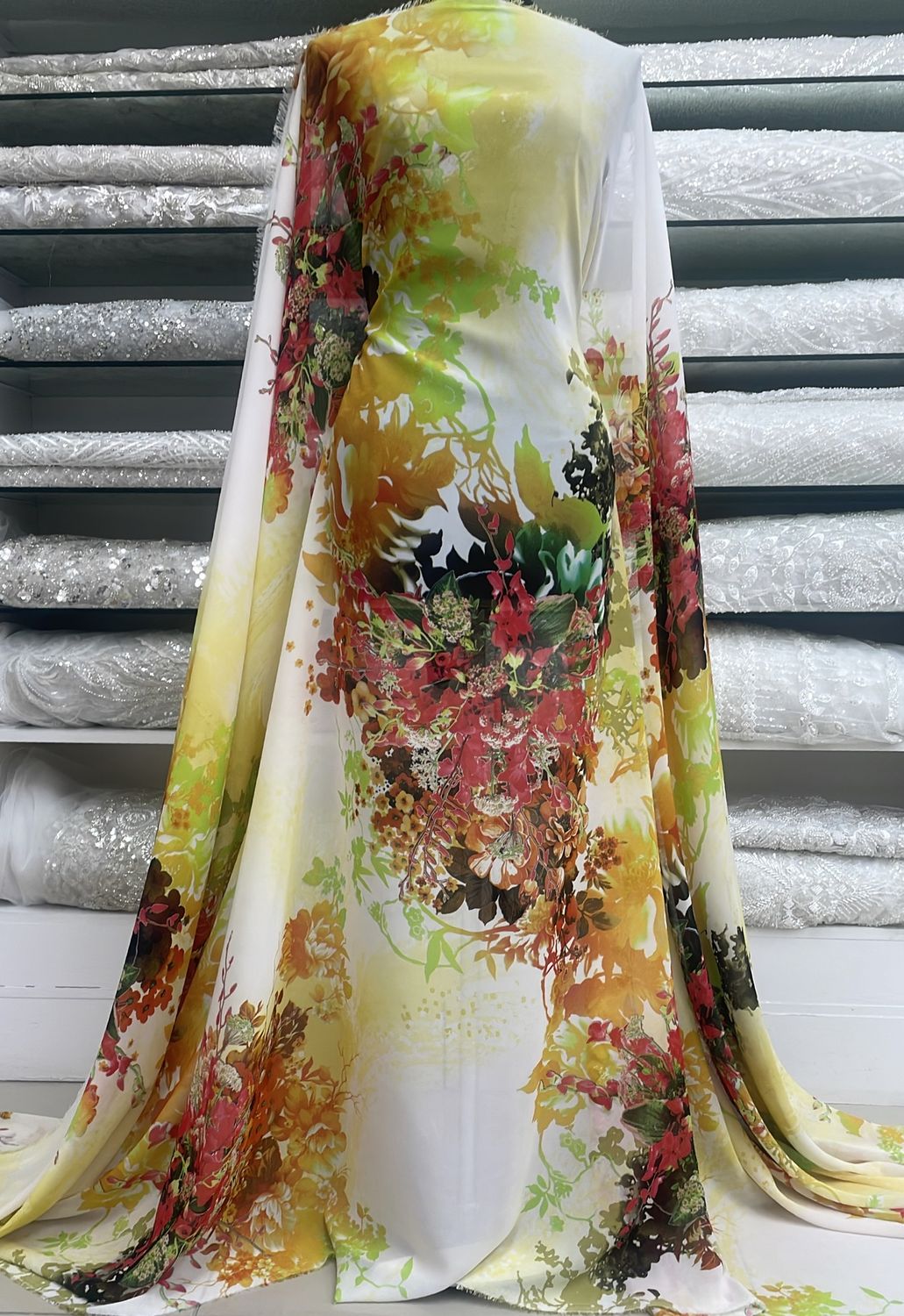 Chiffon [ 15454 ] Chiffon Printed/150cm/5g/Orange per Meter