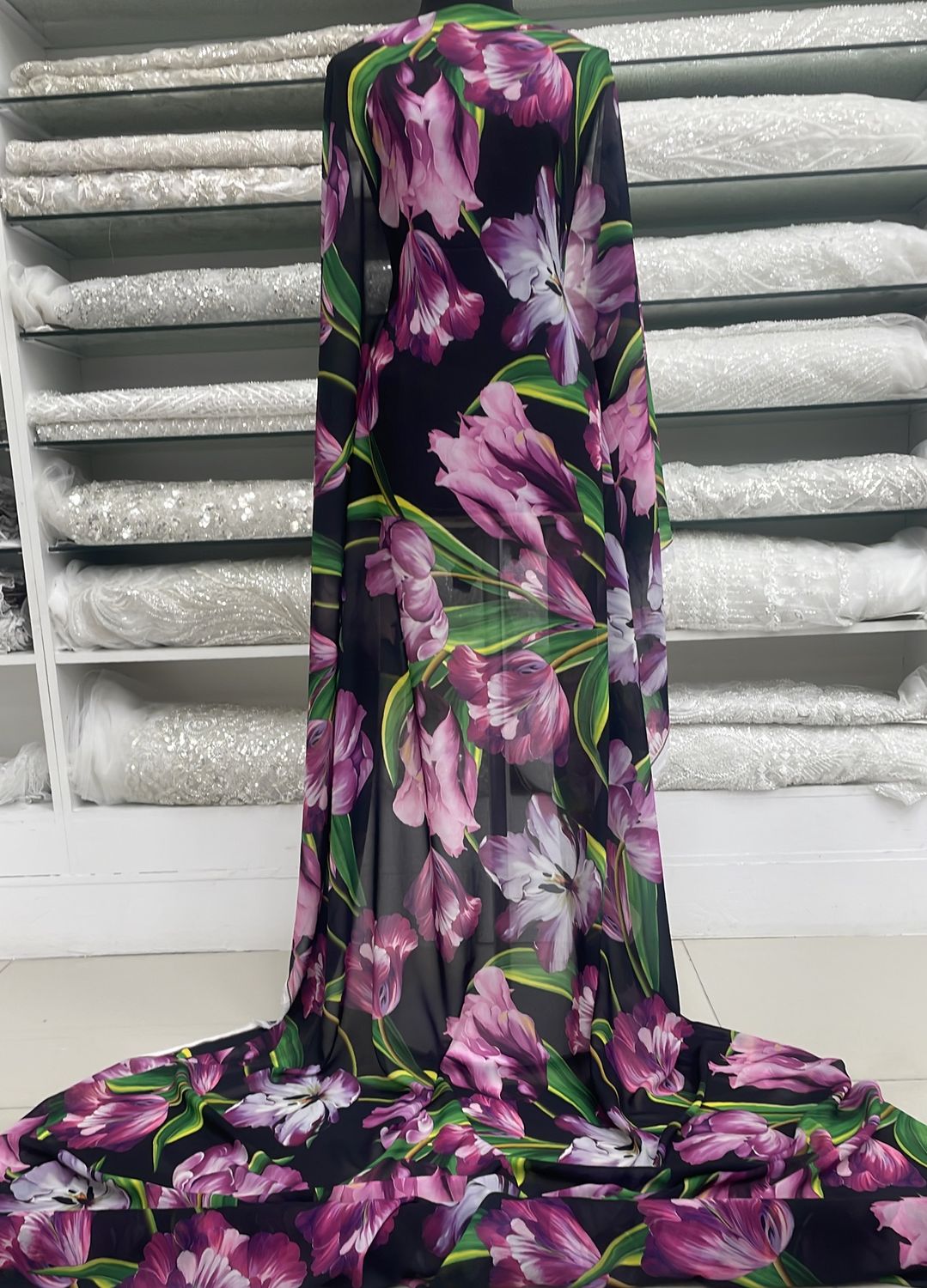 Chiffon Peach Chiffon DigiPrint-per m-150-1-Black Purple