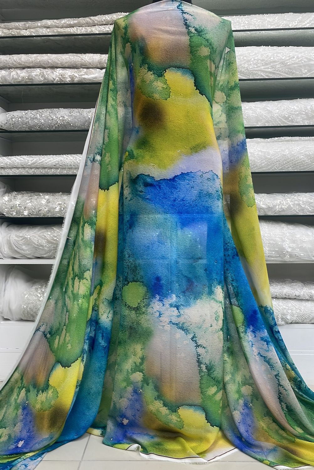 Chiffon Peach Chiffon DigiPrint-per m-150-1-Green Blue Yellow