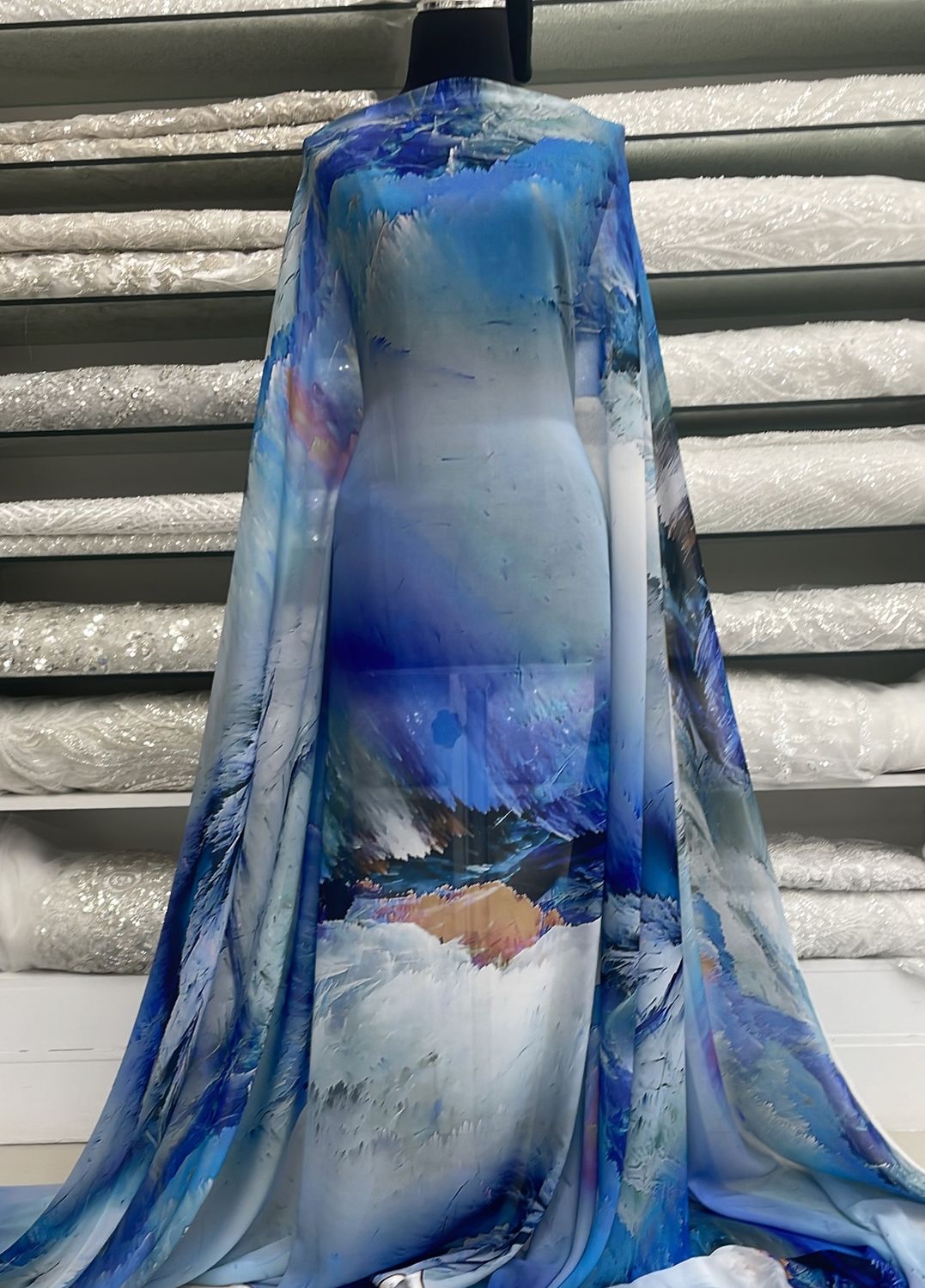 Chiffon Peach Chiffon DigiPrint-per m-150-2-Blue