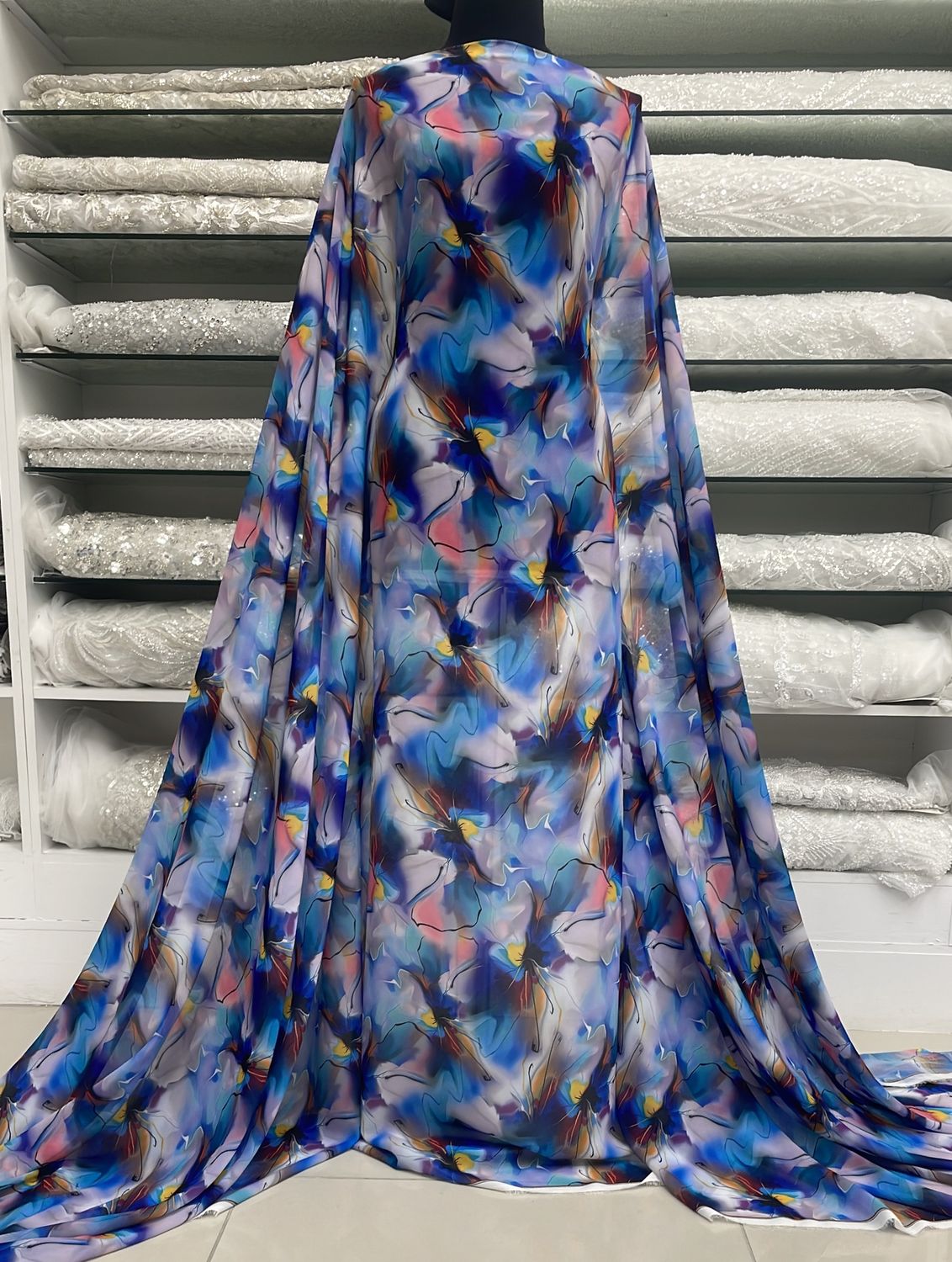 Chiffon Peach Chiffon DigiPrint-per m-150-1-Royal Blue