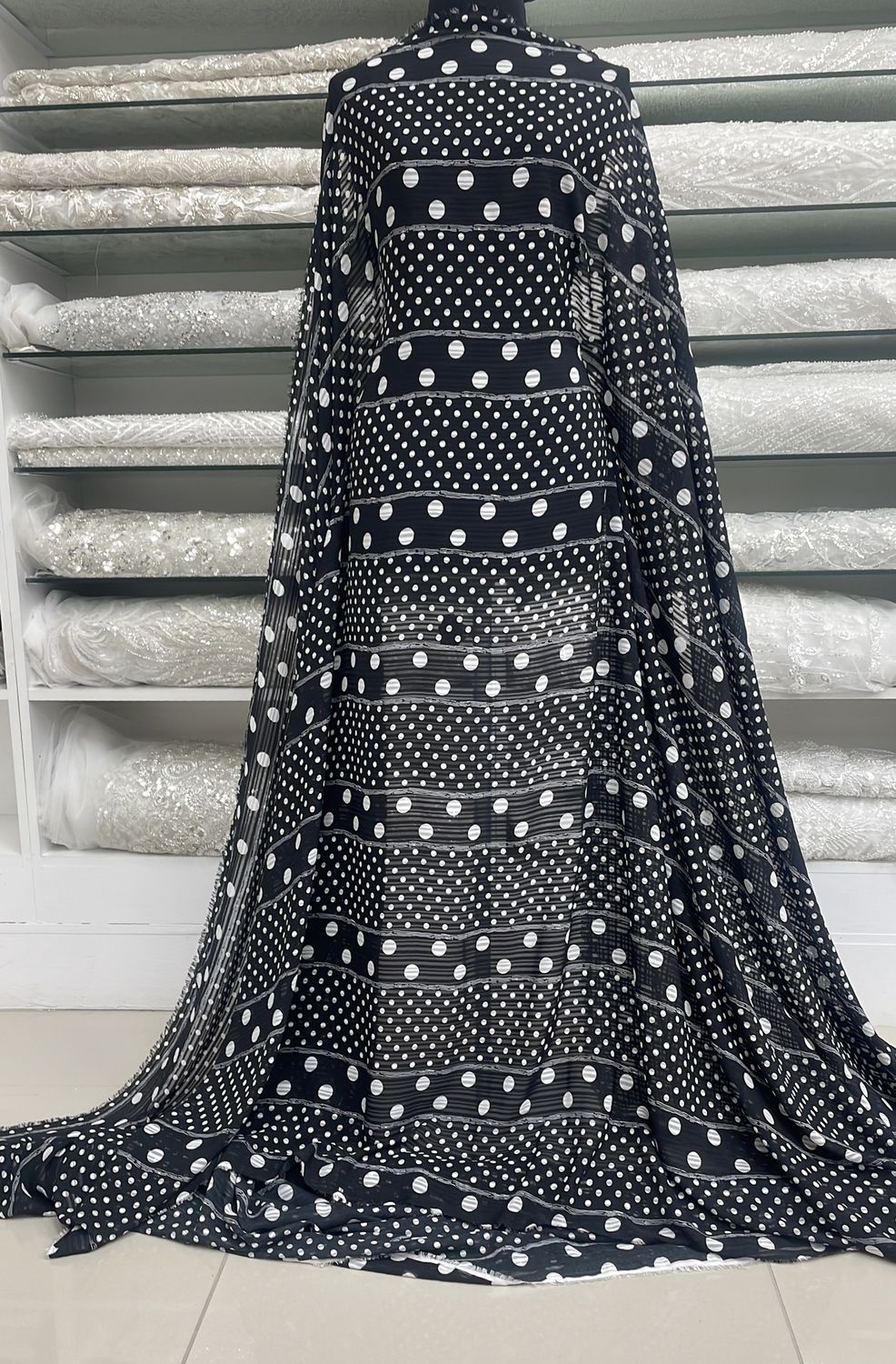 [ 20935 ] Chiffon Printed/150/5g/Black per Meter