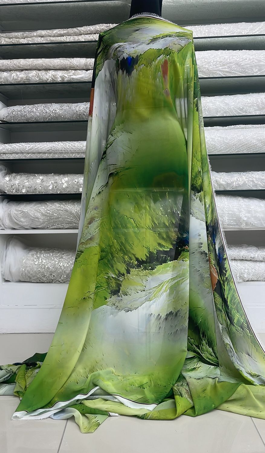 Chiffon Peach Chiffon DigiPrint-per m-150-1-Green